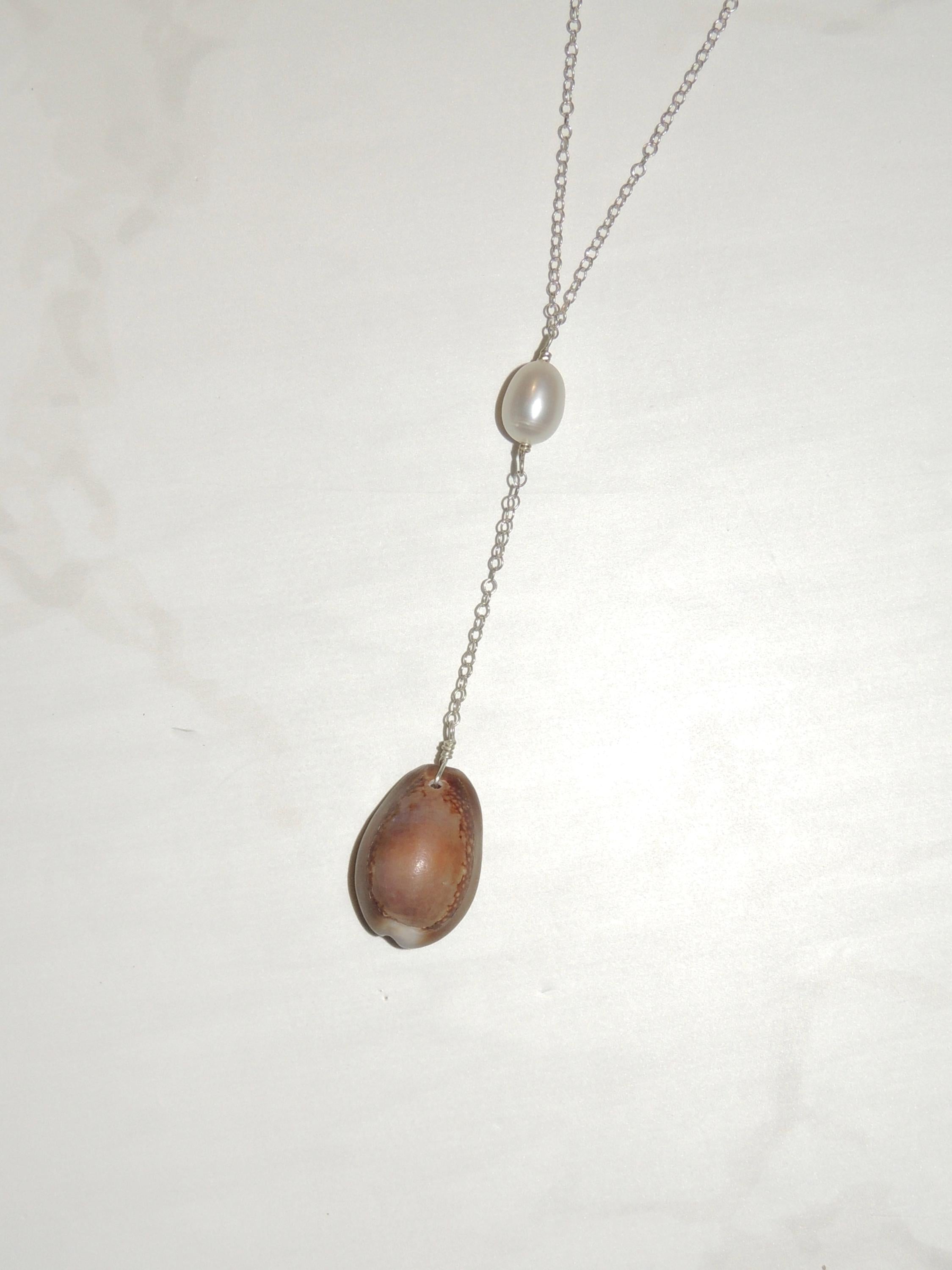 Brown Cowrie Shell Lariat Necklace