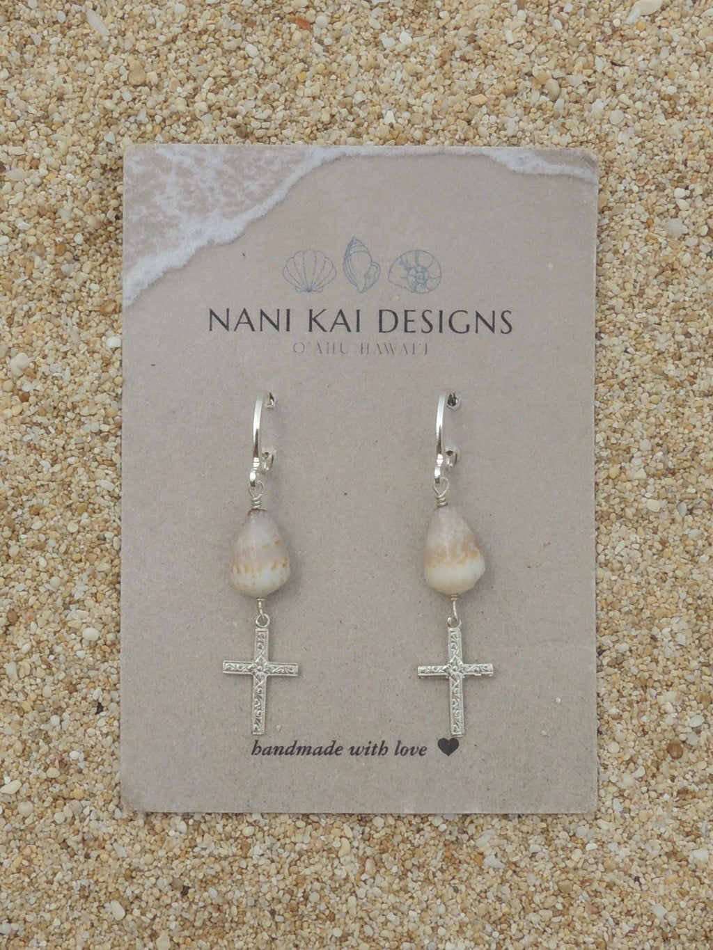 Cone Shell / Cross Charm Huggies