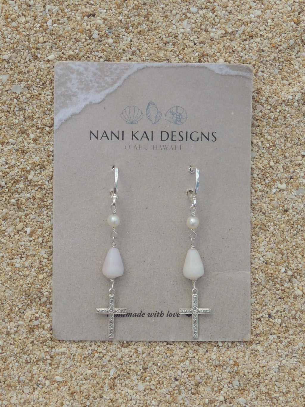 Cone Shell / Cross Charm Huggies