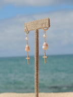 Cone Shell / Cross Charm Huggies