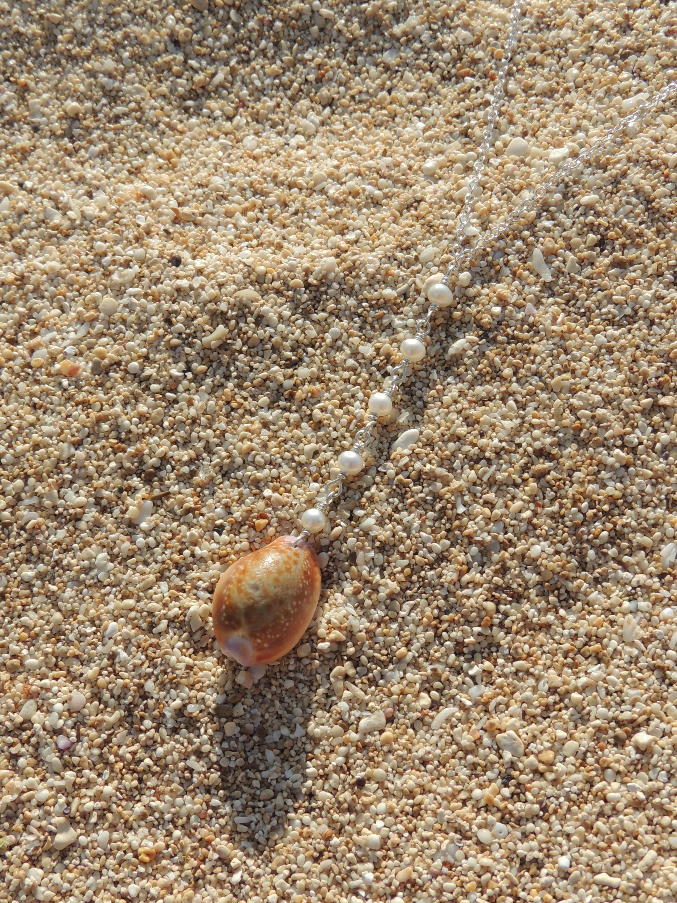 Honey Cowrie Shell Lariat Necklace