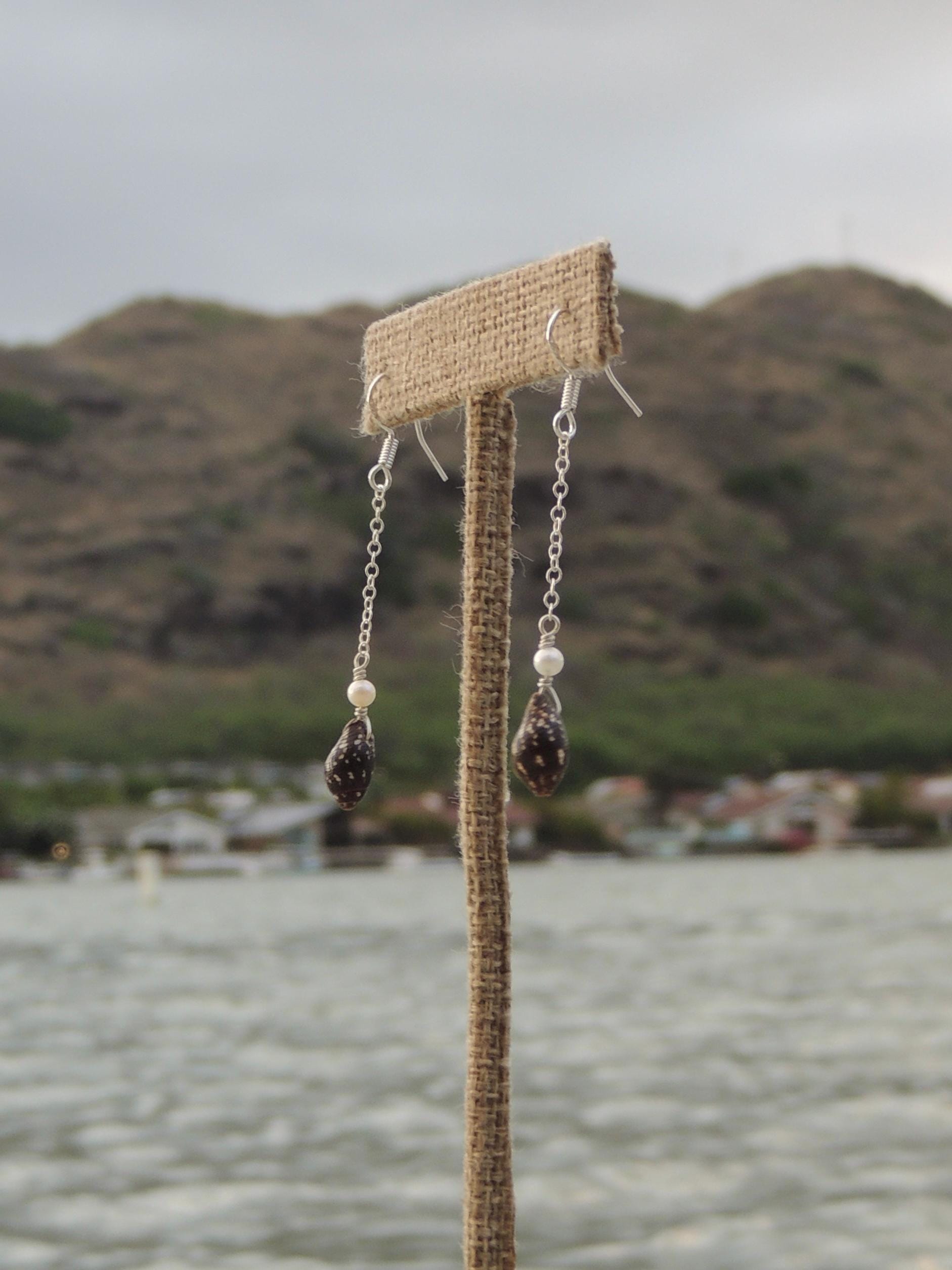Brown Shell Chain Earrings
