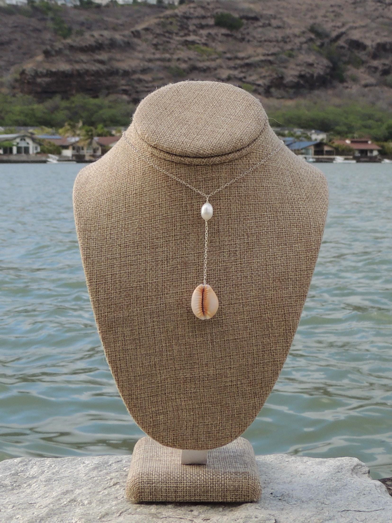 Honey Cowrie Shell Lariat Necklace