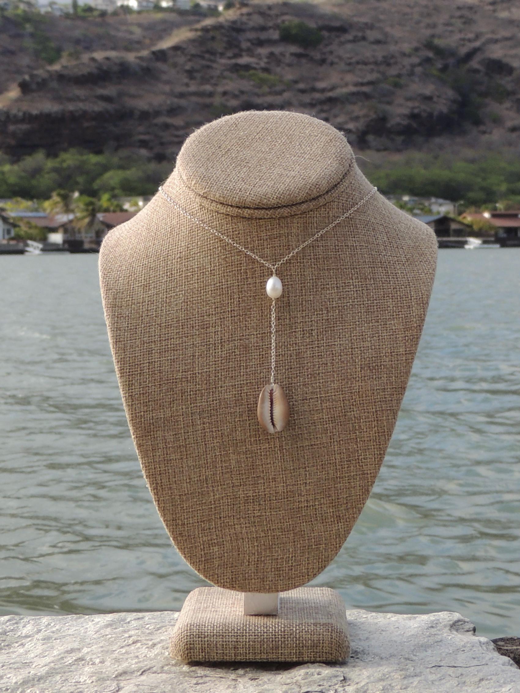 Brown Cowrie Shell Lariat Necklace