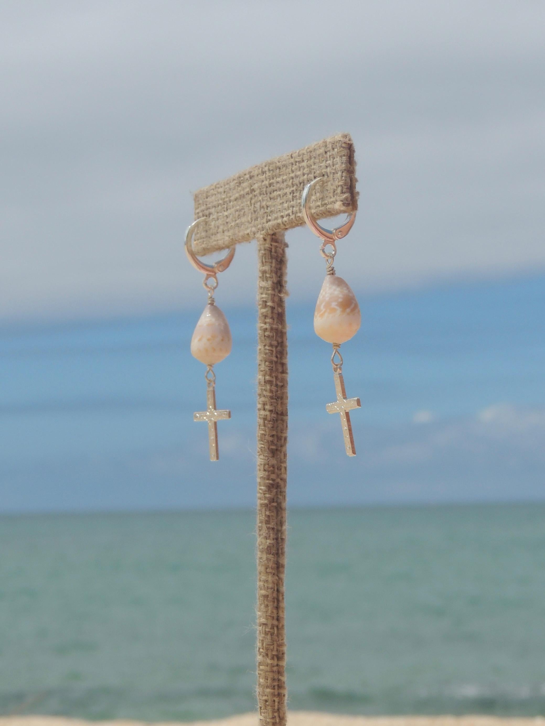 Cone Shell / Cross Charm Huggies