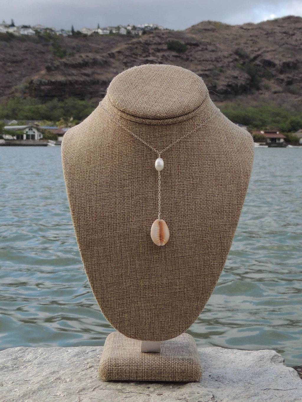 Honey Cowrie Shell Lariat Necklace