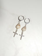 Cone Shell / Cross Charm Huggies