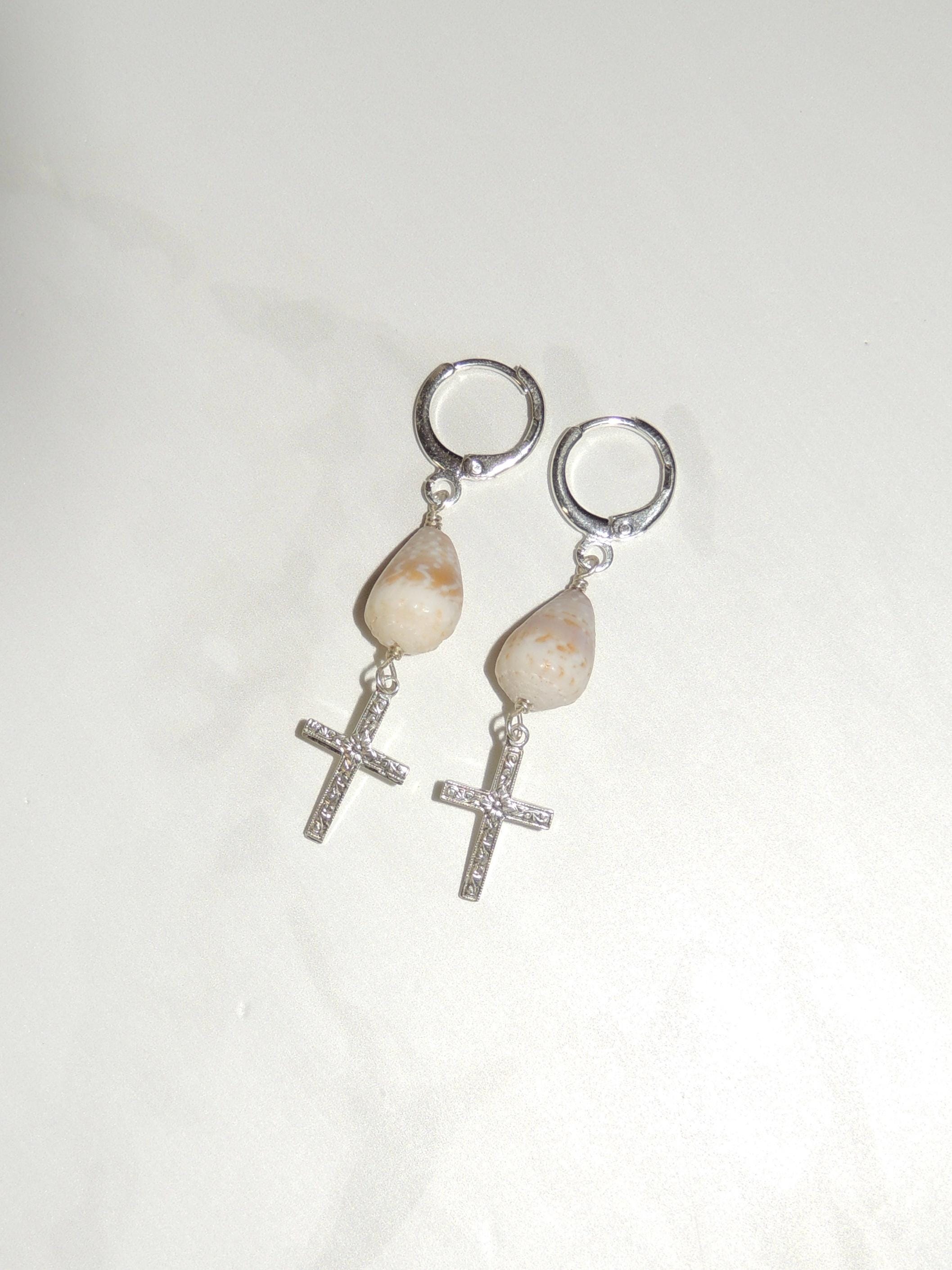 Cone Shell / Cross Charm Huggies