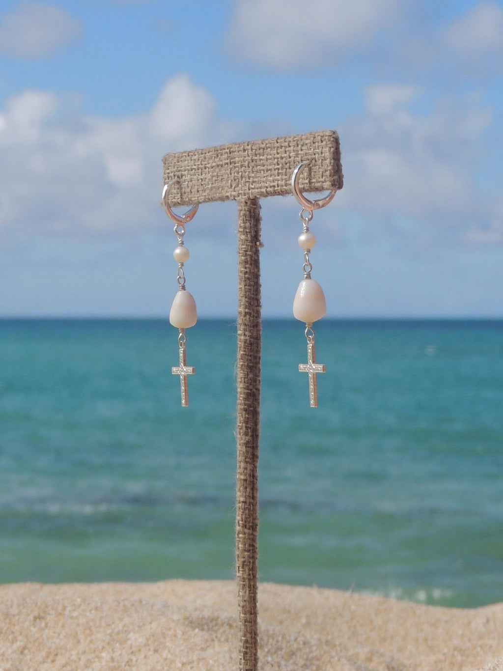 Cone Shell / Cross Charm Huggies