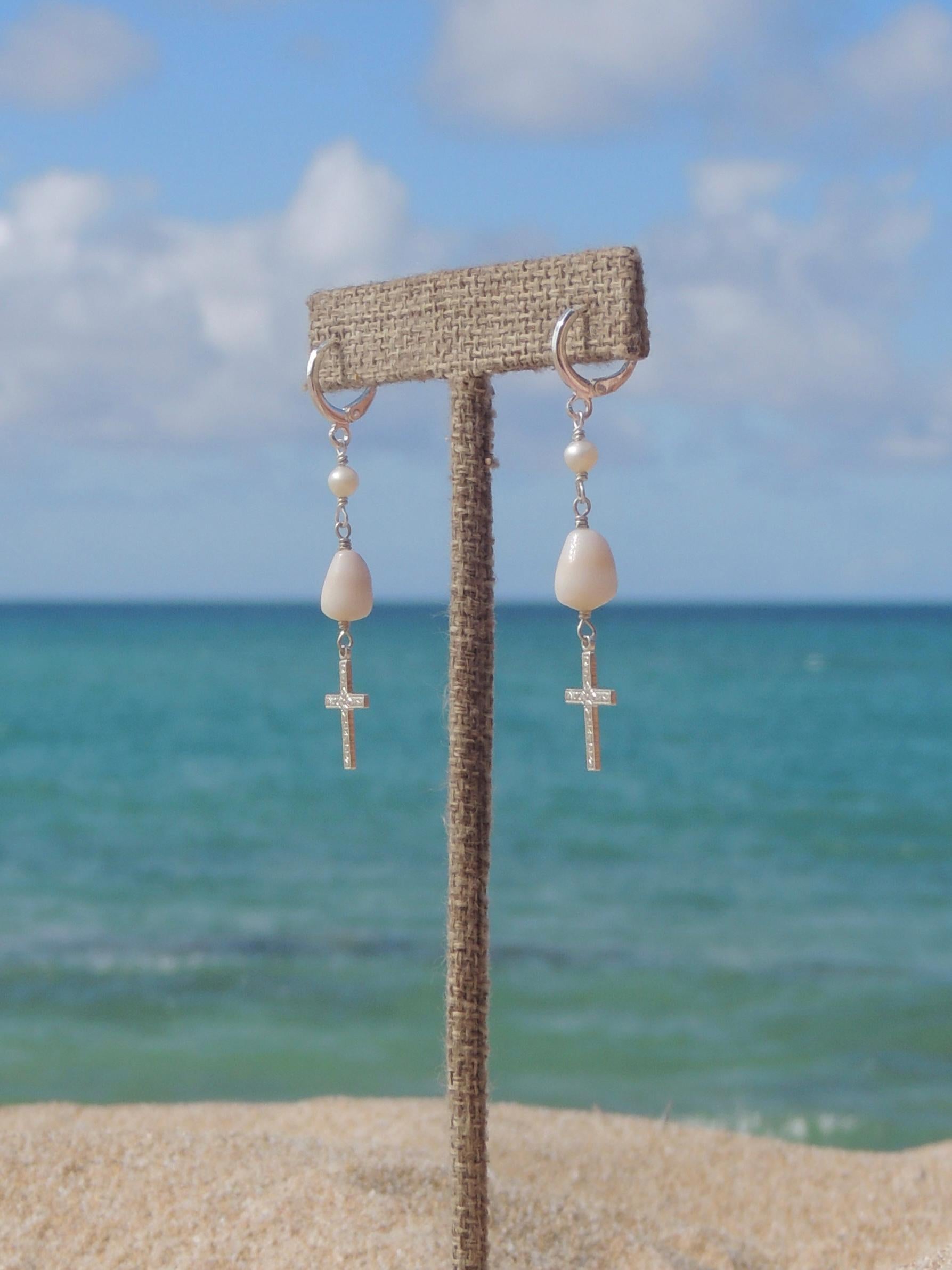 Cone Shell / Cross Charm Huggies