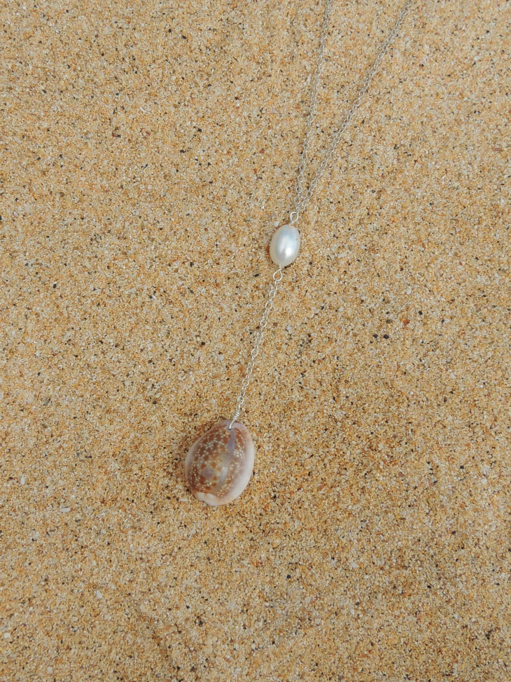 Honey Cowrie Shell Lariat Necklace
