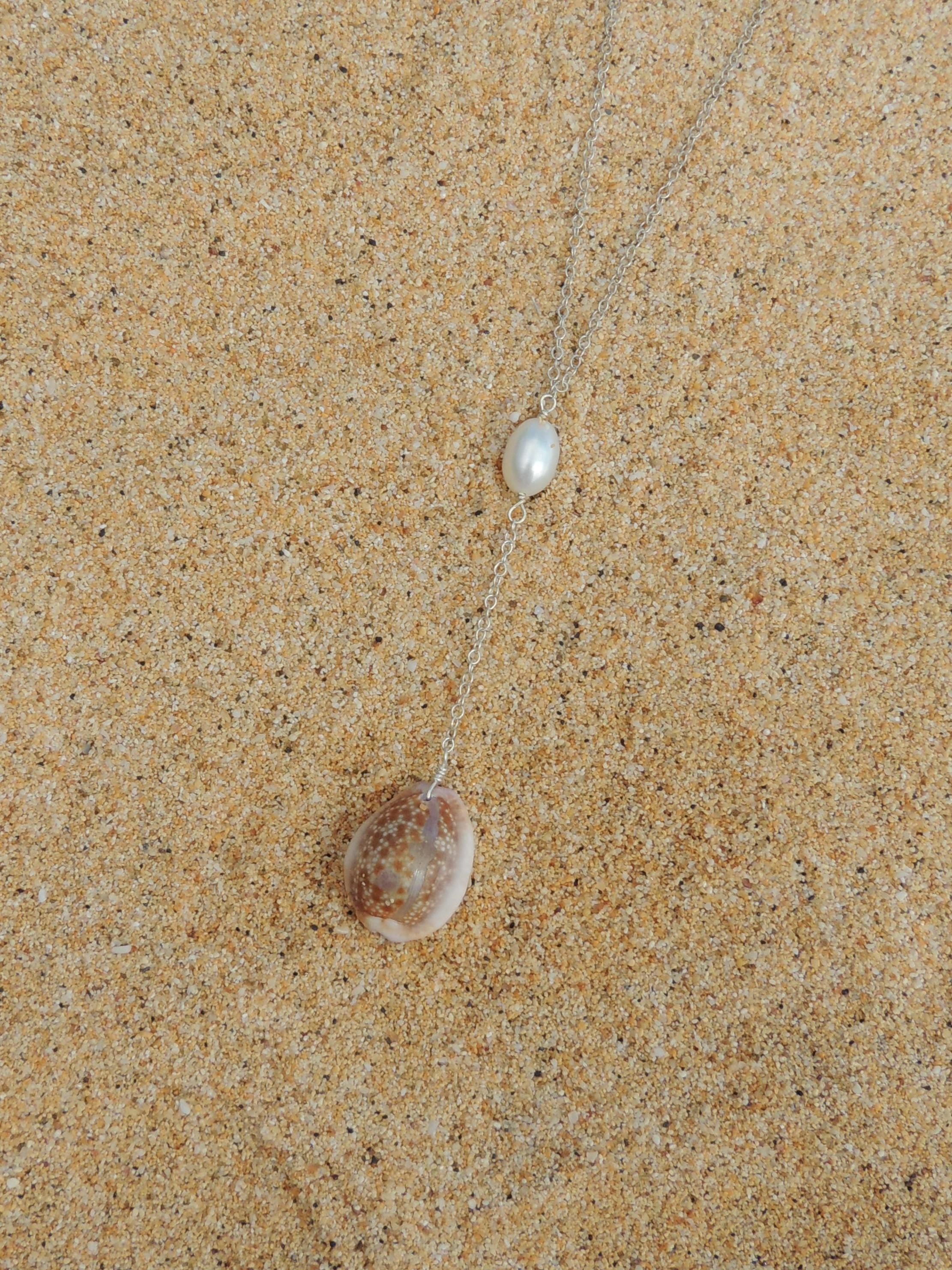 Honey Cowrie Shell Lariat Necklace
