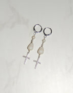 Cone Shell / Cross Charm Huggies