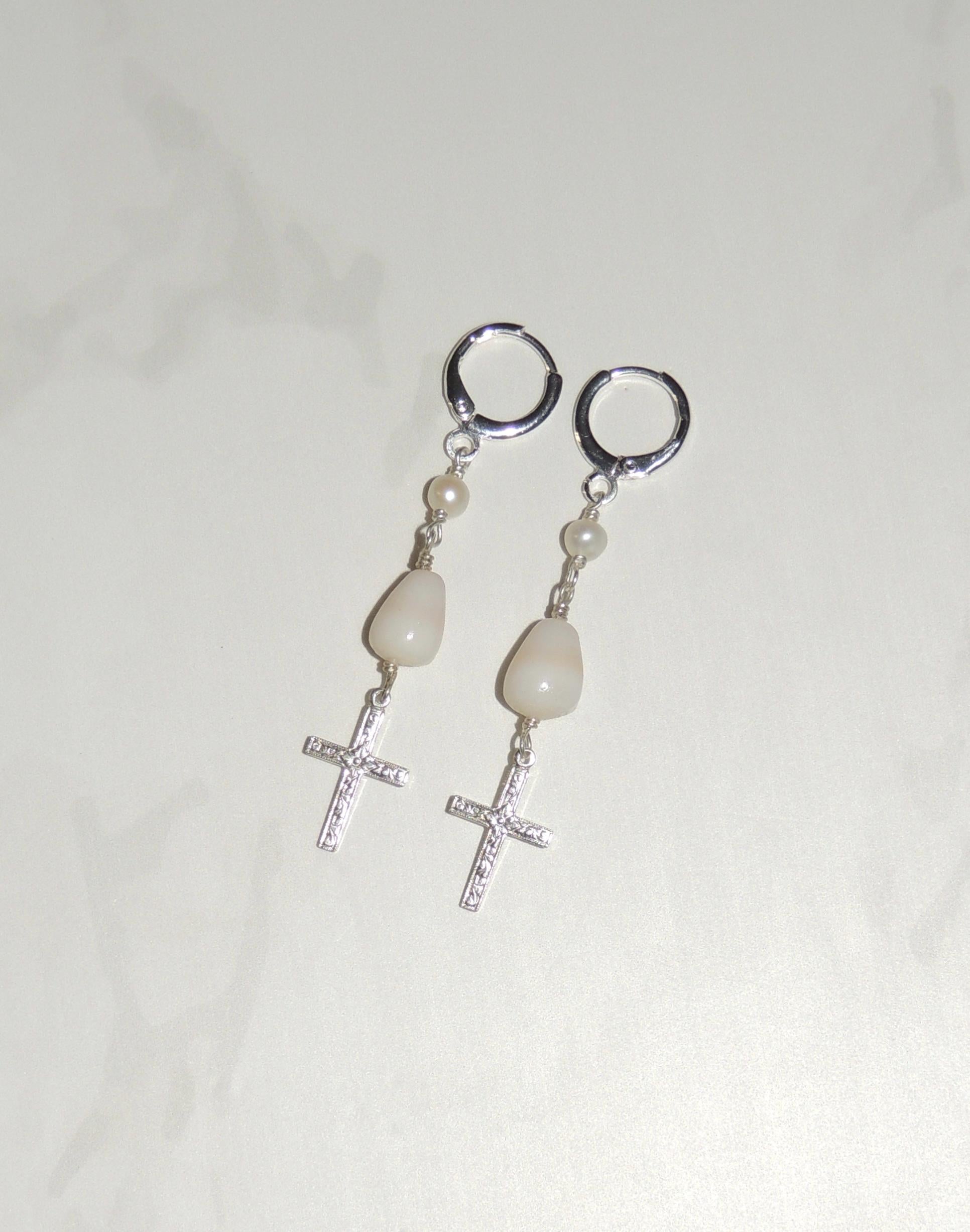 Cone Shell / Cross Charm Huggies