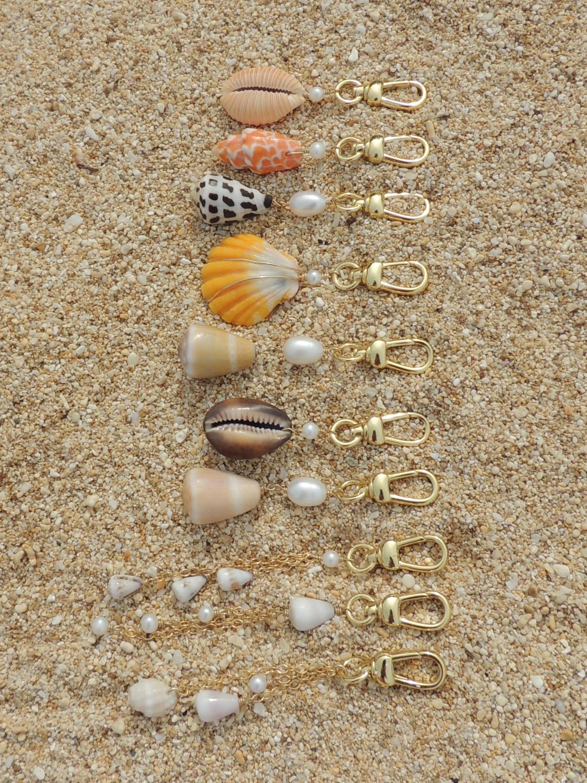 Honey Cowrie Shell Keychain