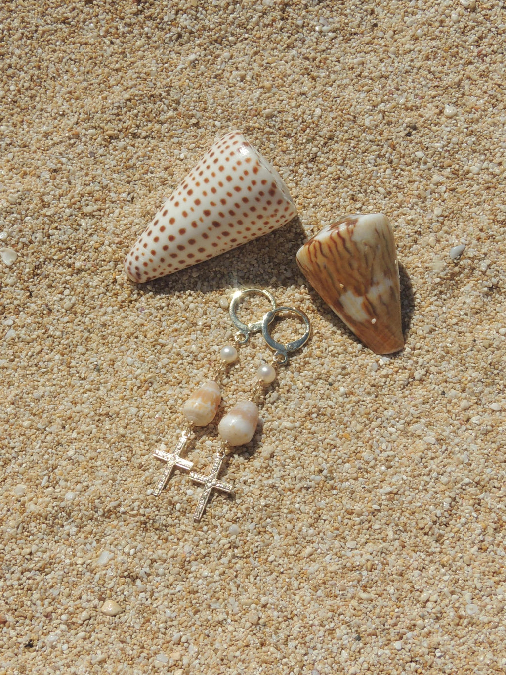 Cone Shell / Cross Charm Huggies