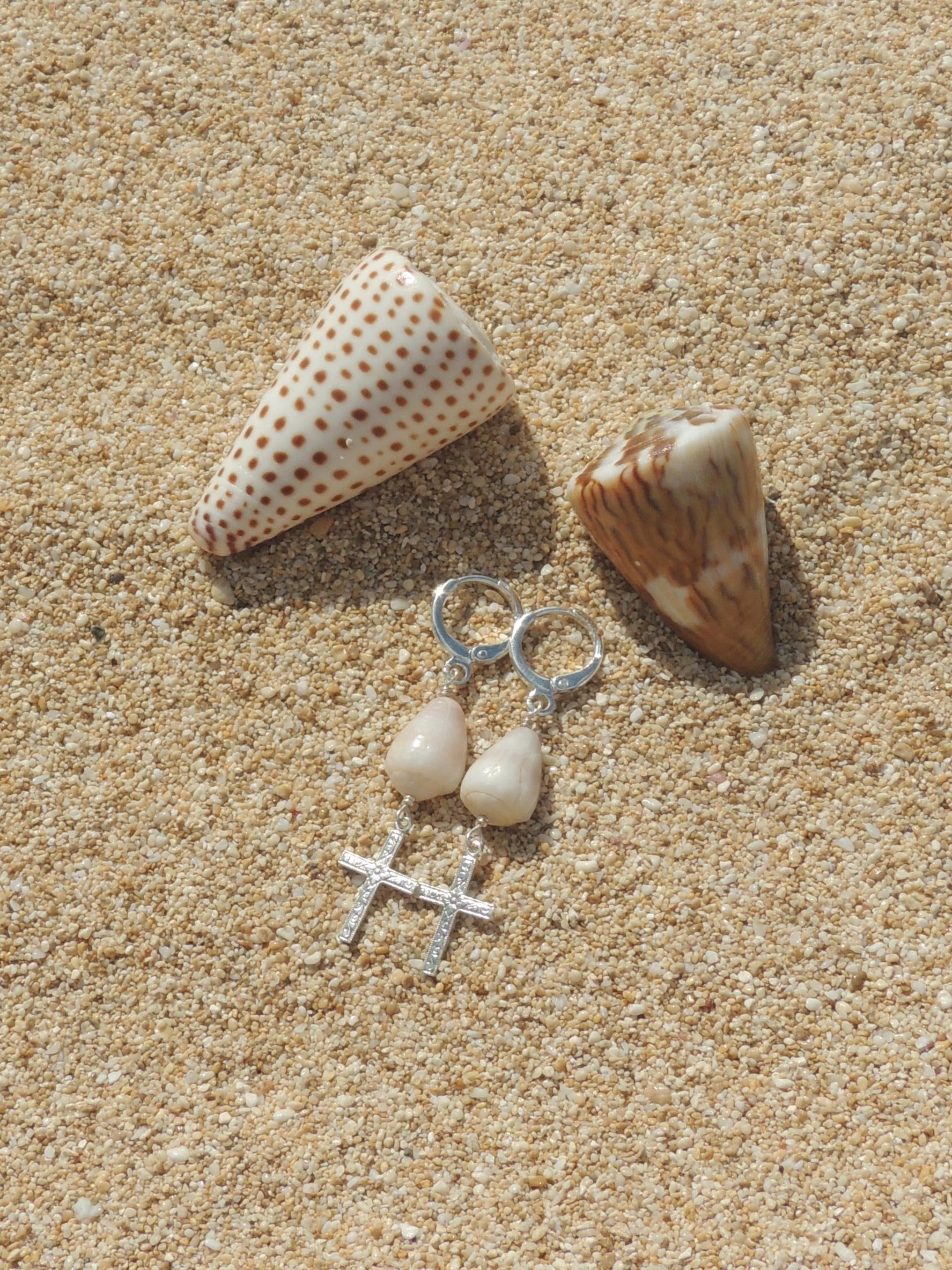 Cone Shell / Cross Charm Huggies