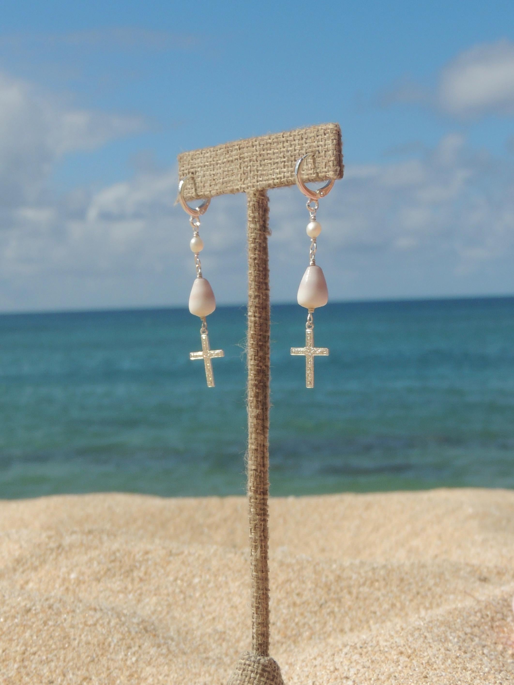 Cone Shell / Cross Charm Huggies