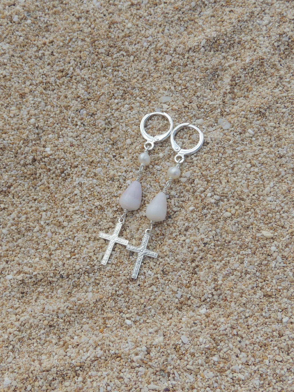 Cone Shell / Cross Charm Huggies