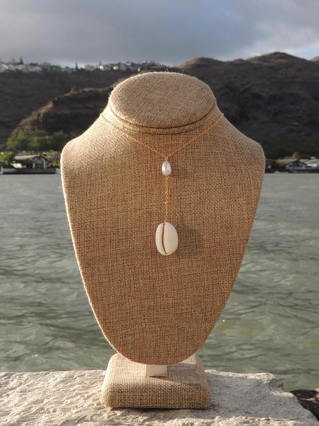 Granulated Cowrie Shell Lariat Necklace