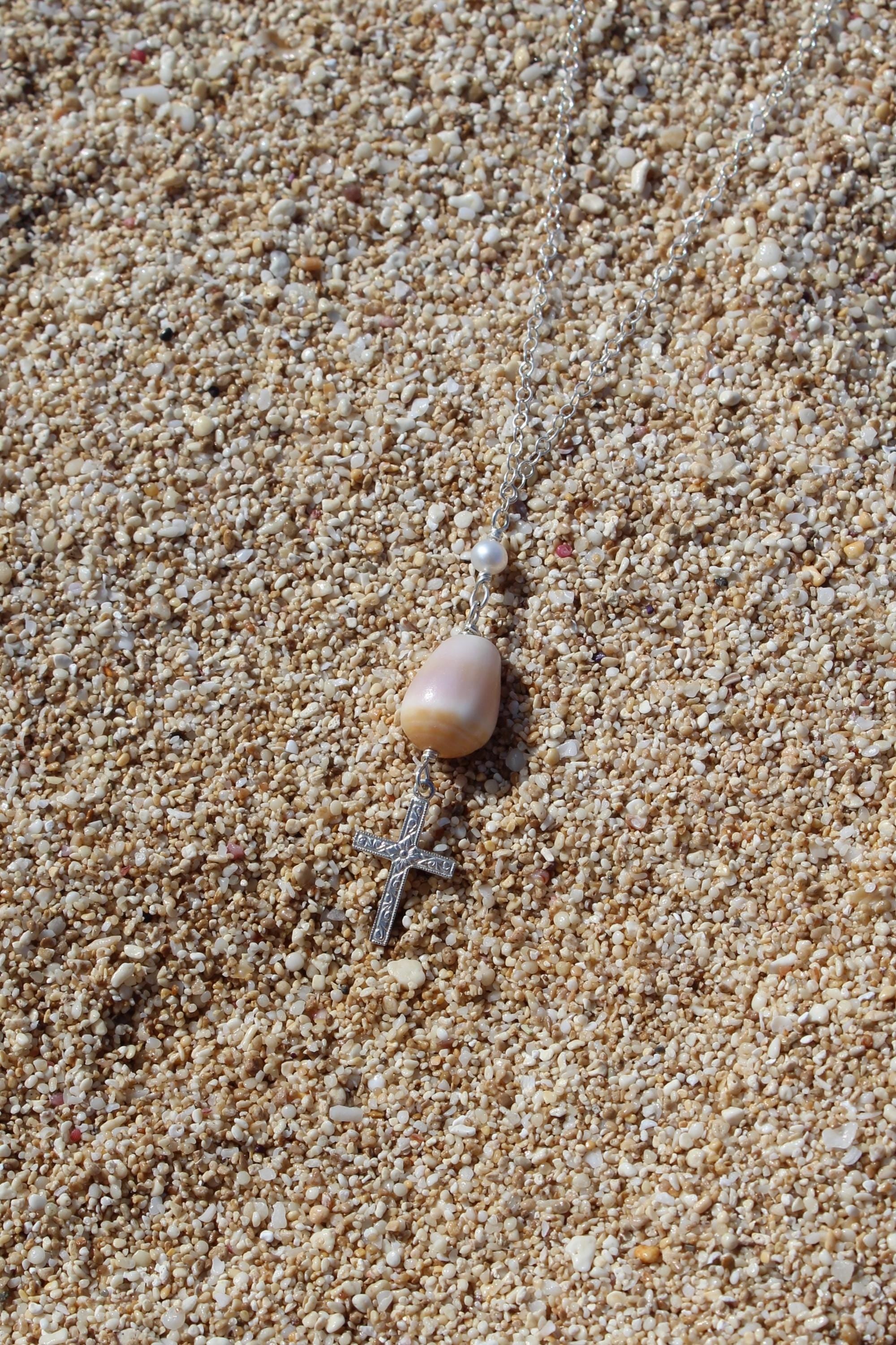 Cone Shell / Cross Charm Necklace