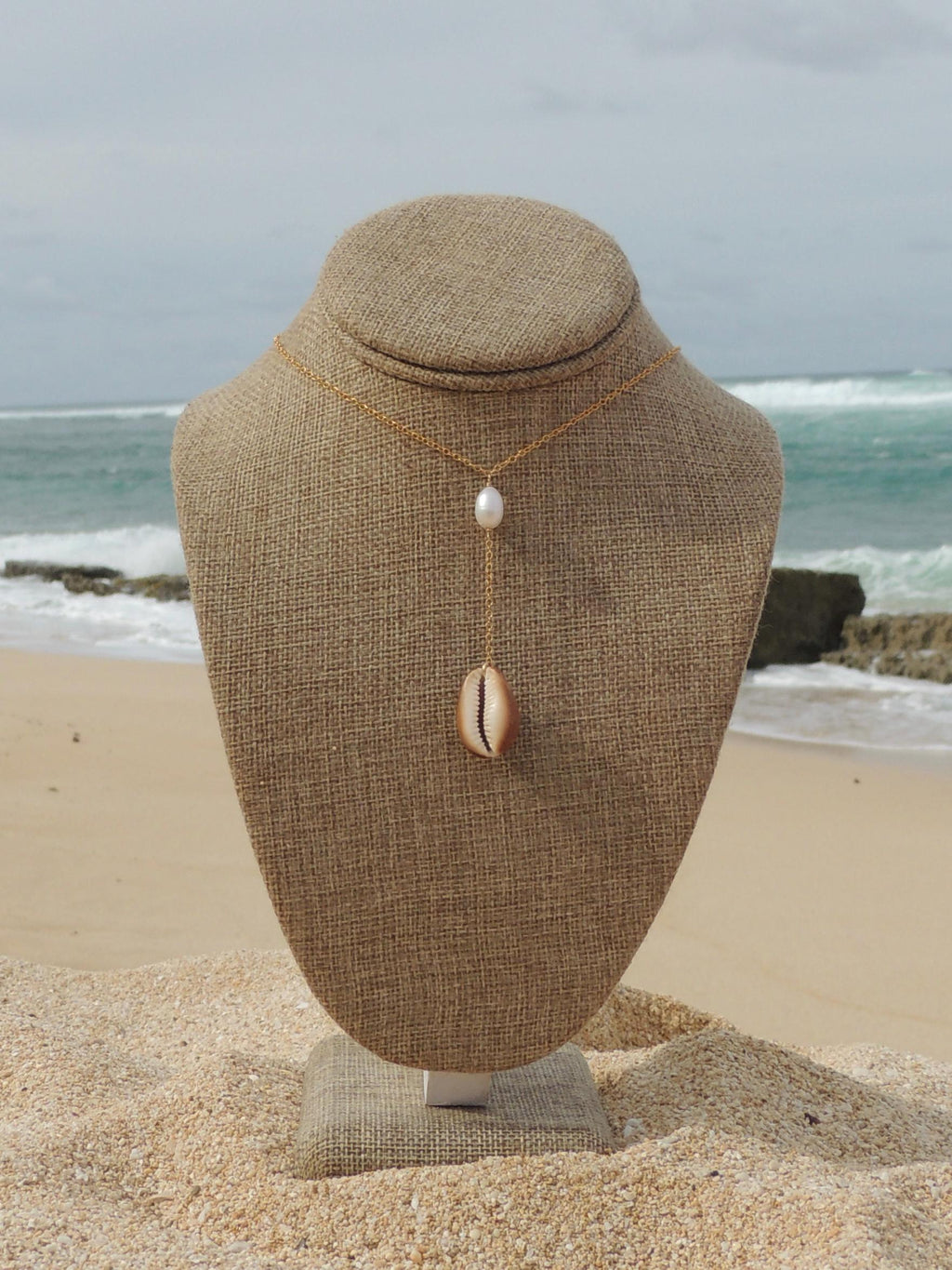 Brown Cowrie Shell Lariat Necklace