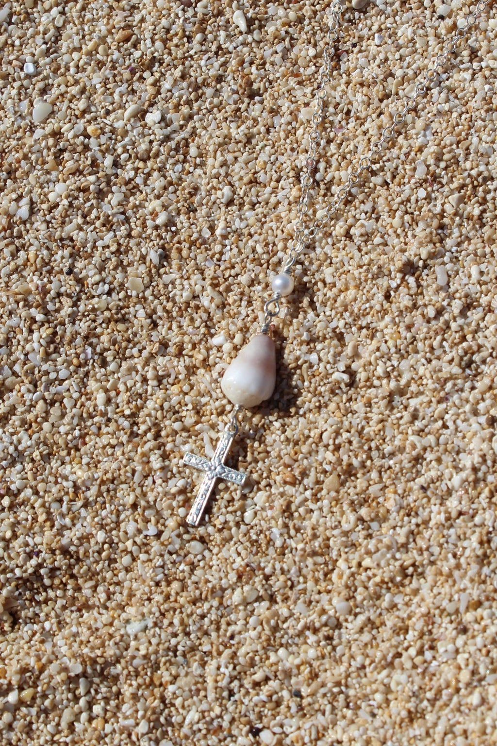 Cone Shell / Cross Charm Necklace