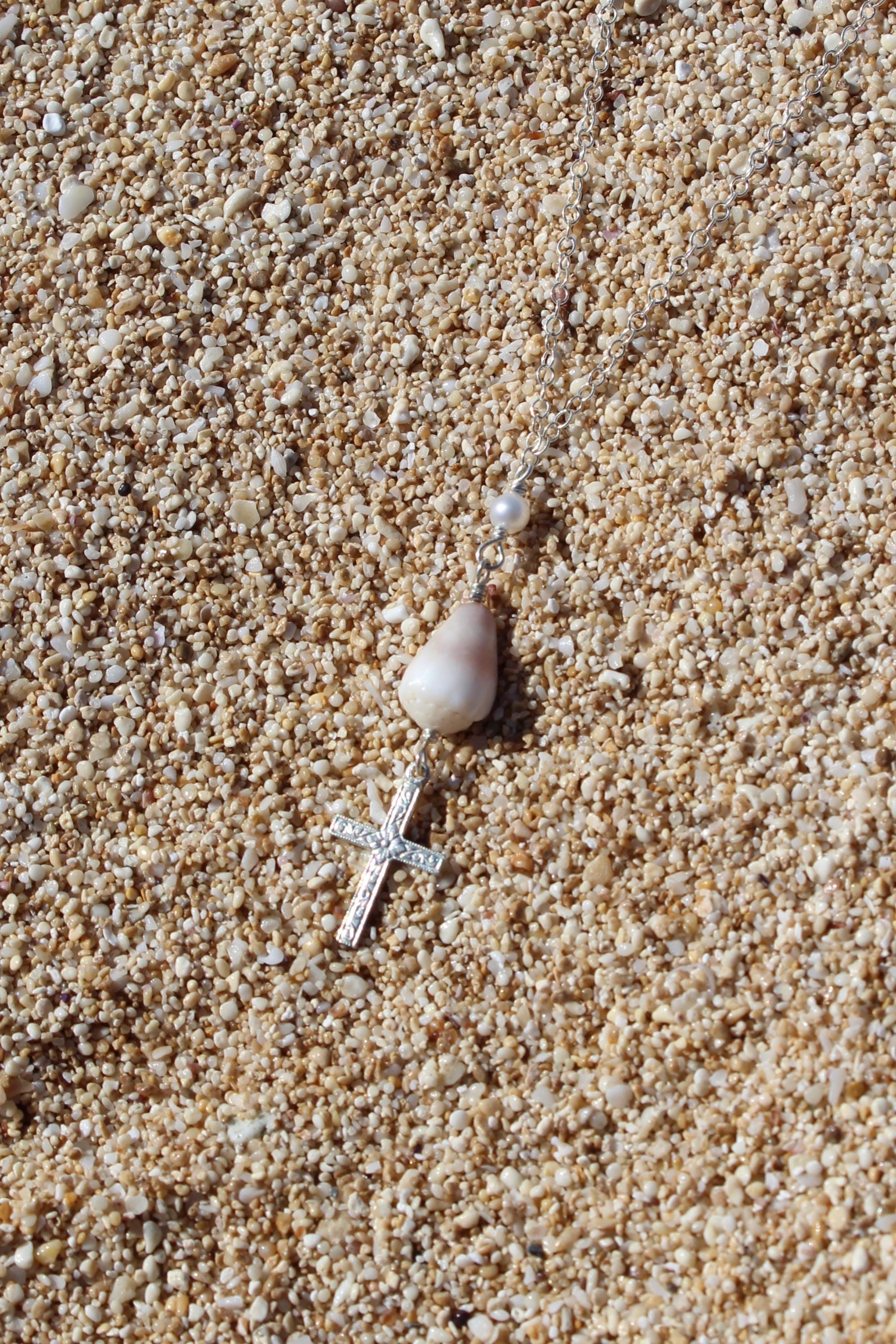 Cone Shell / Cross Charm Necklace