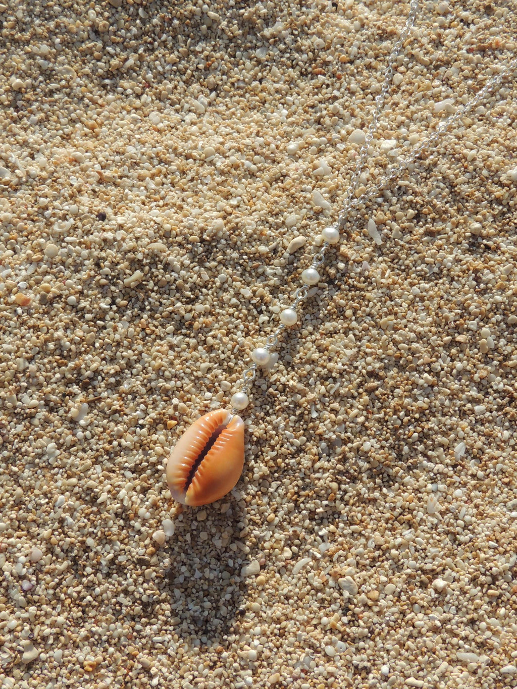 Honey Cowrie Shell Lariat Necklace