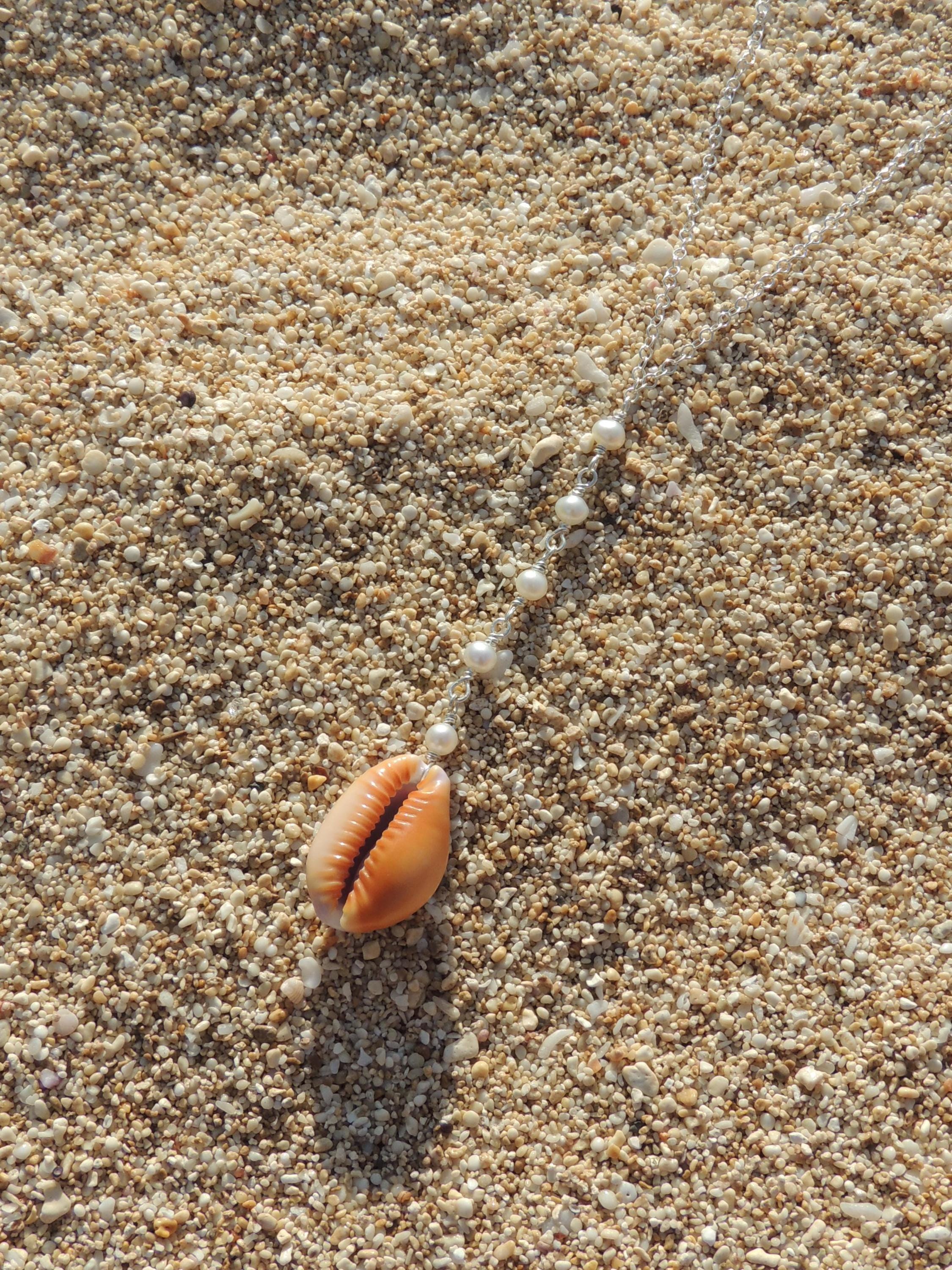 Honey Cowrie Shell Lariat Necklace