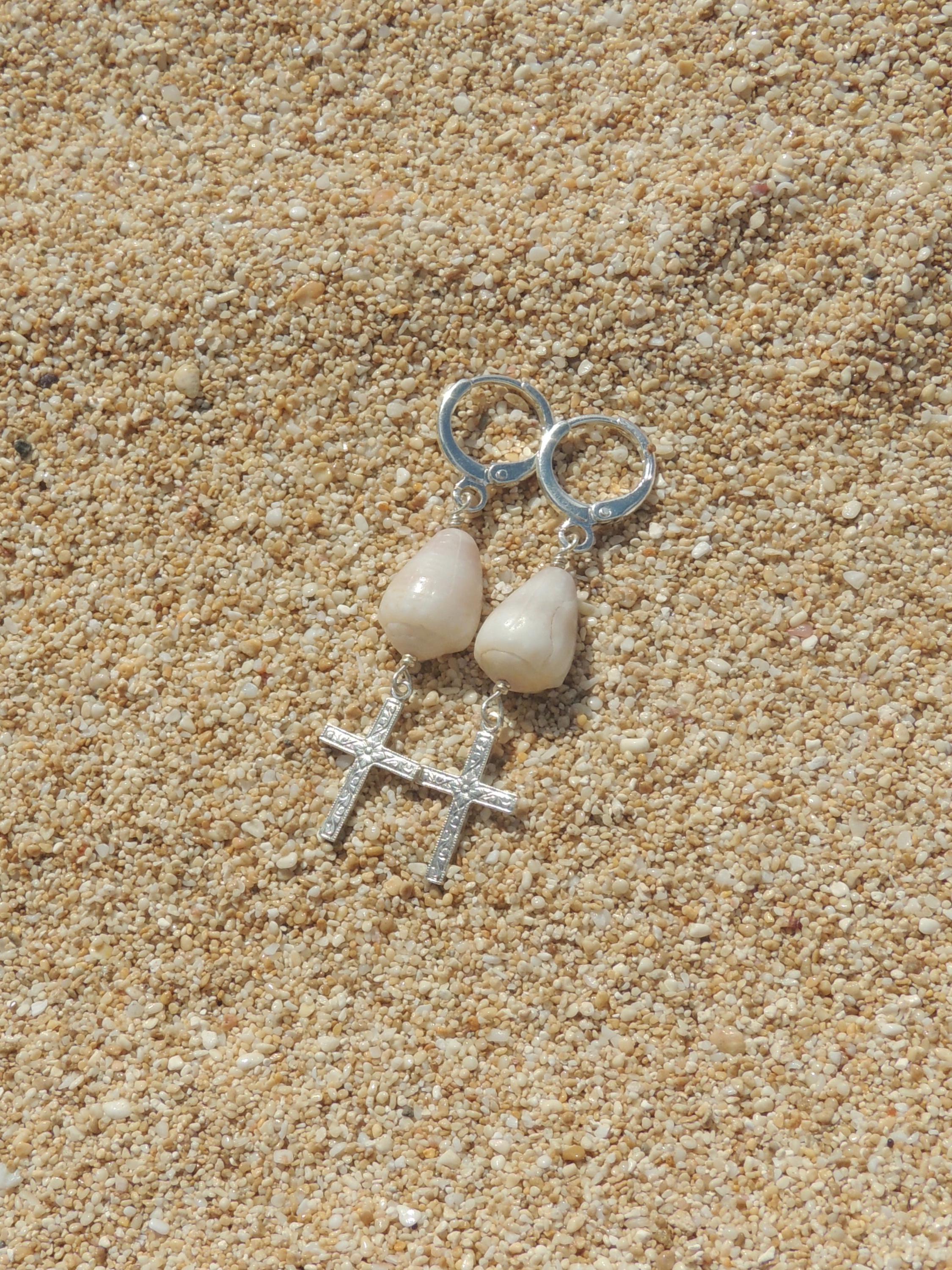 Cone Shell / Cross Charm Huggies