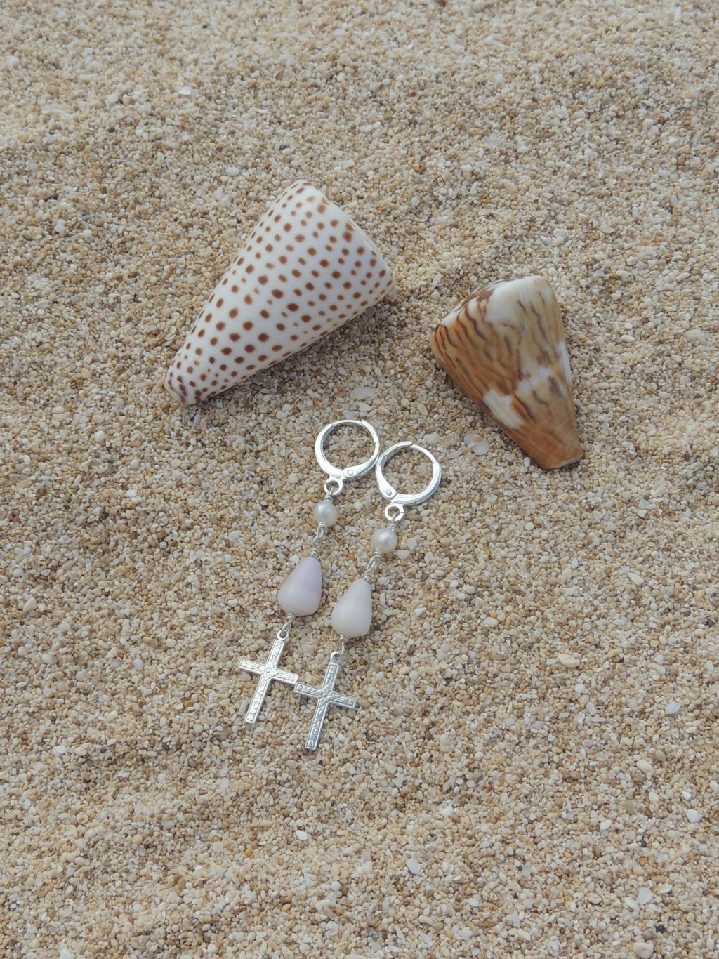 Cone Shell / Cross Charm Huggies