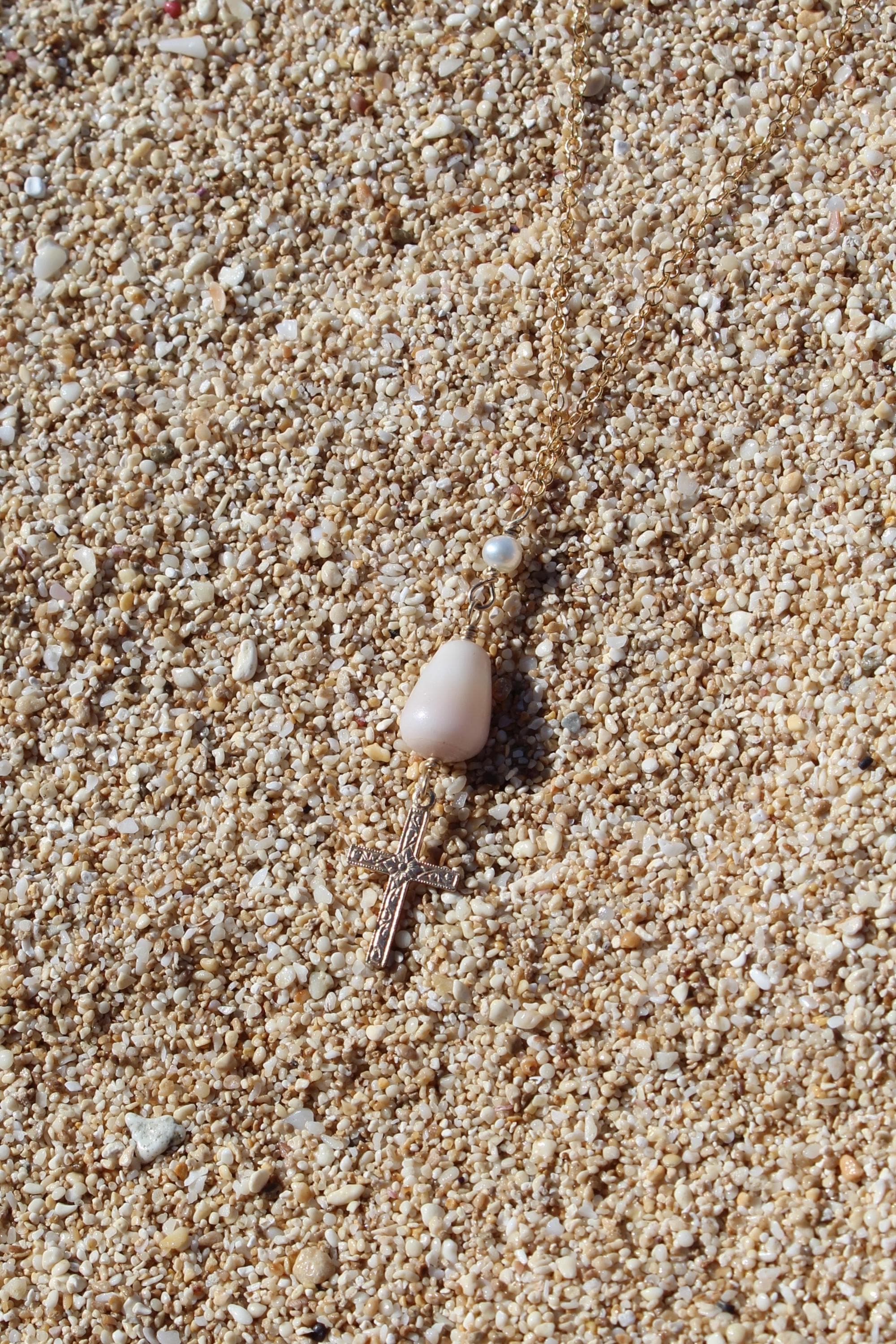 Cone Shell / Cross Charm Necklace