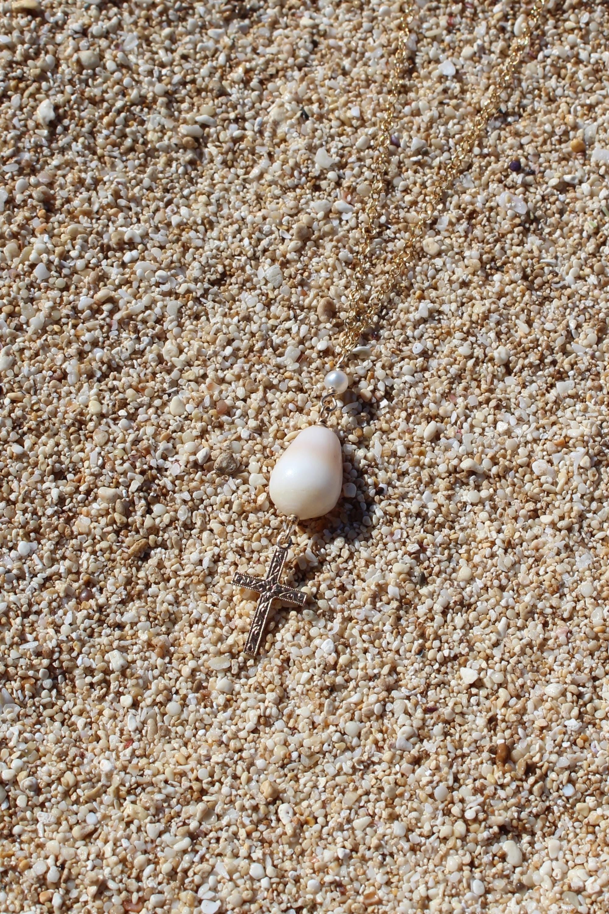 Cone Shell / Cross Charm Necklace