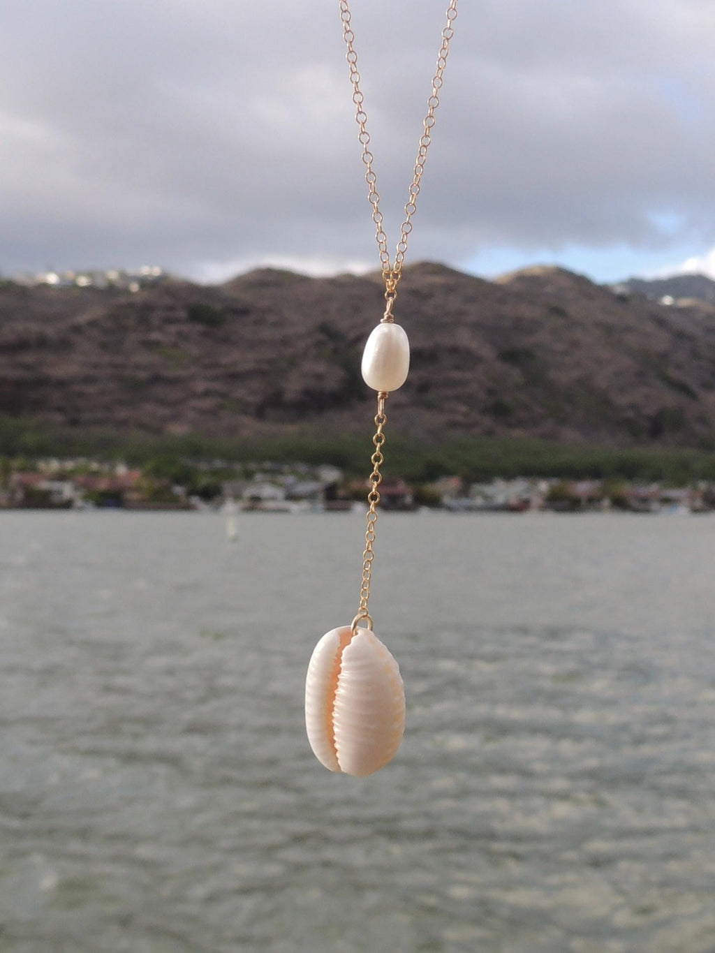 Granulated Cowrie Shell Lariat Necklace