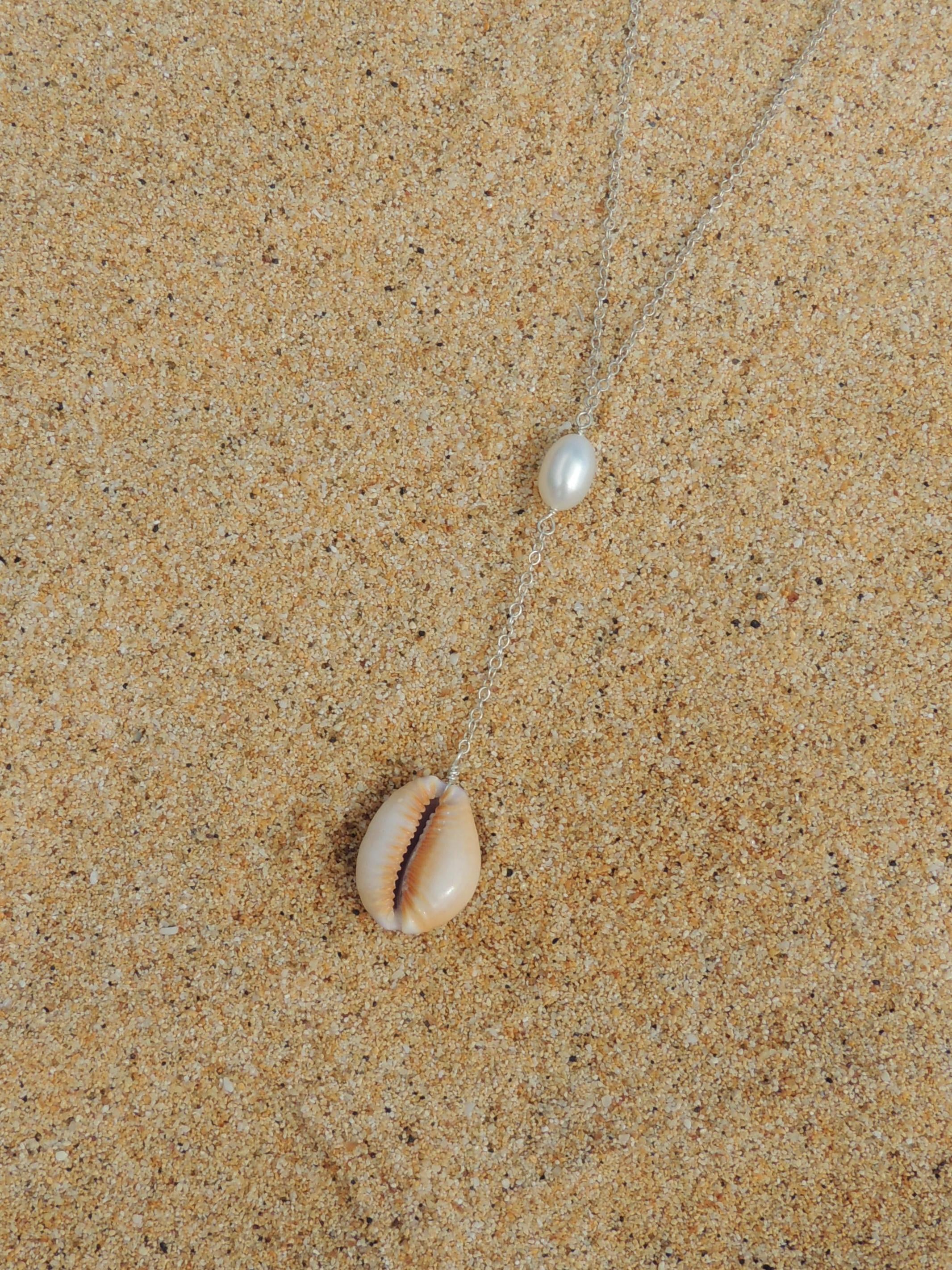 Honey Cowrie Shell Lariat Necklace