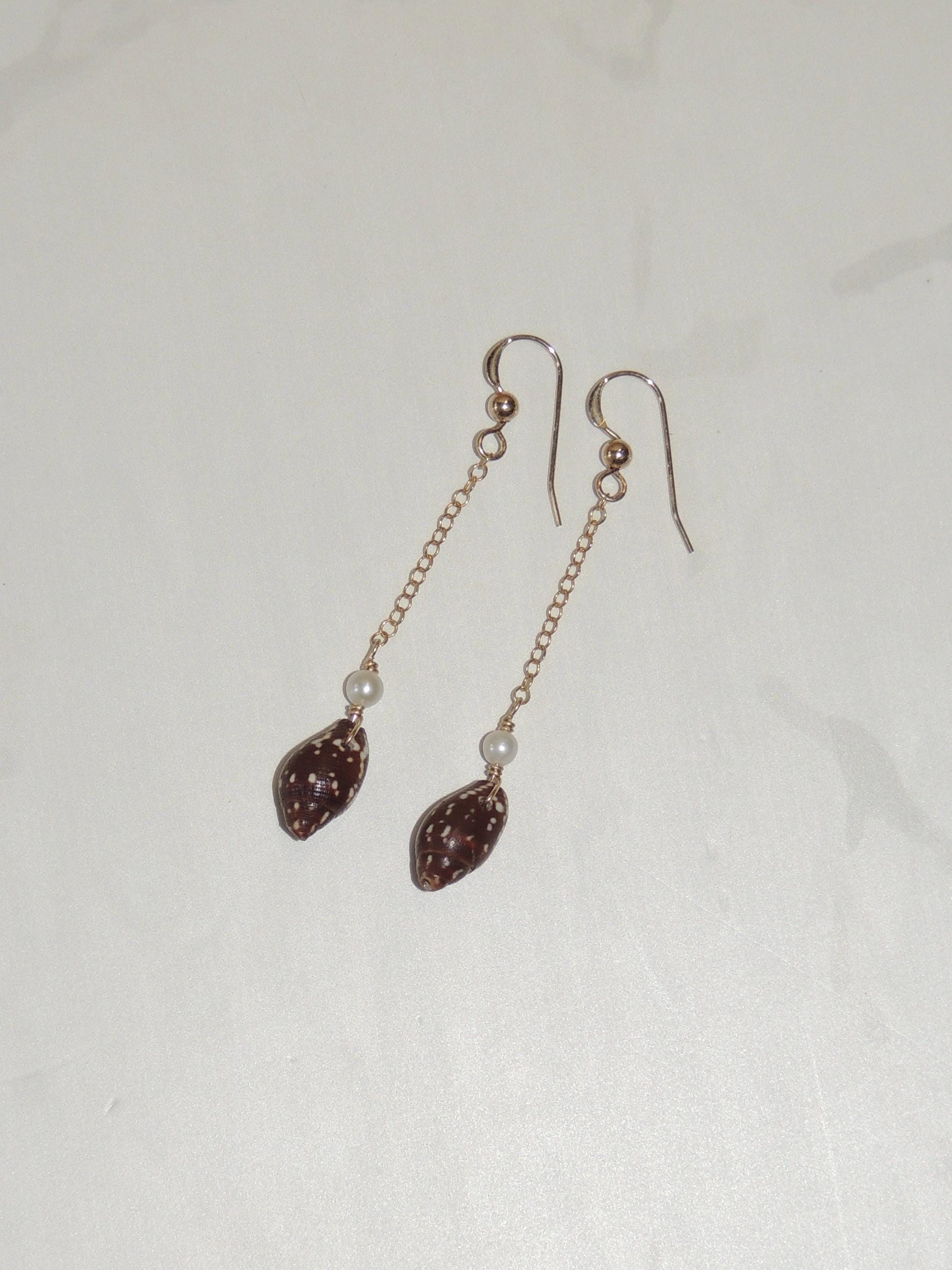 Brown Shell Chain Earrings