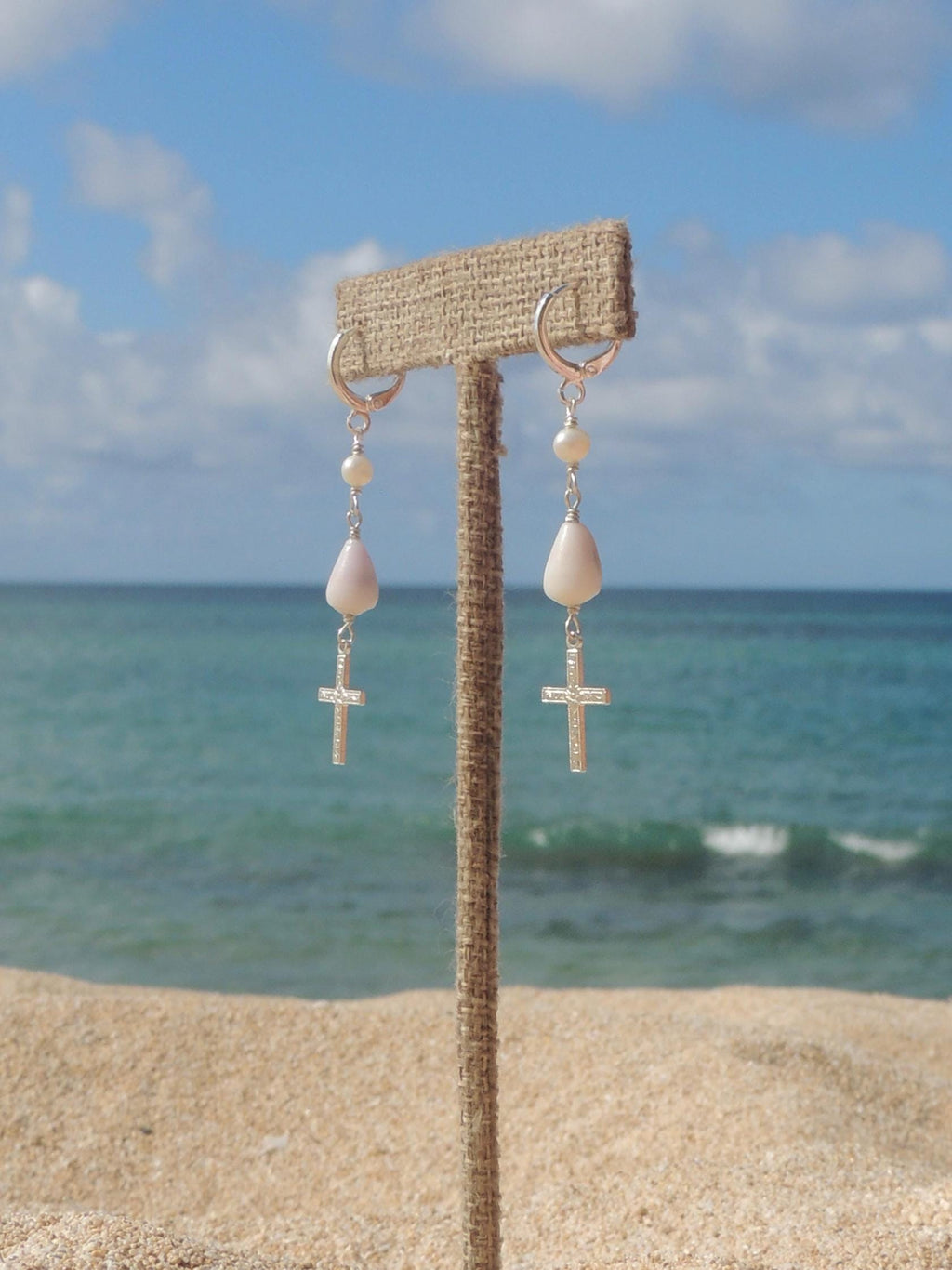 Cone Shell / Cross Charm Huggies