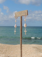 Cone Shell / Cross Charm Huggies