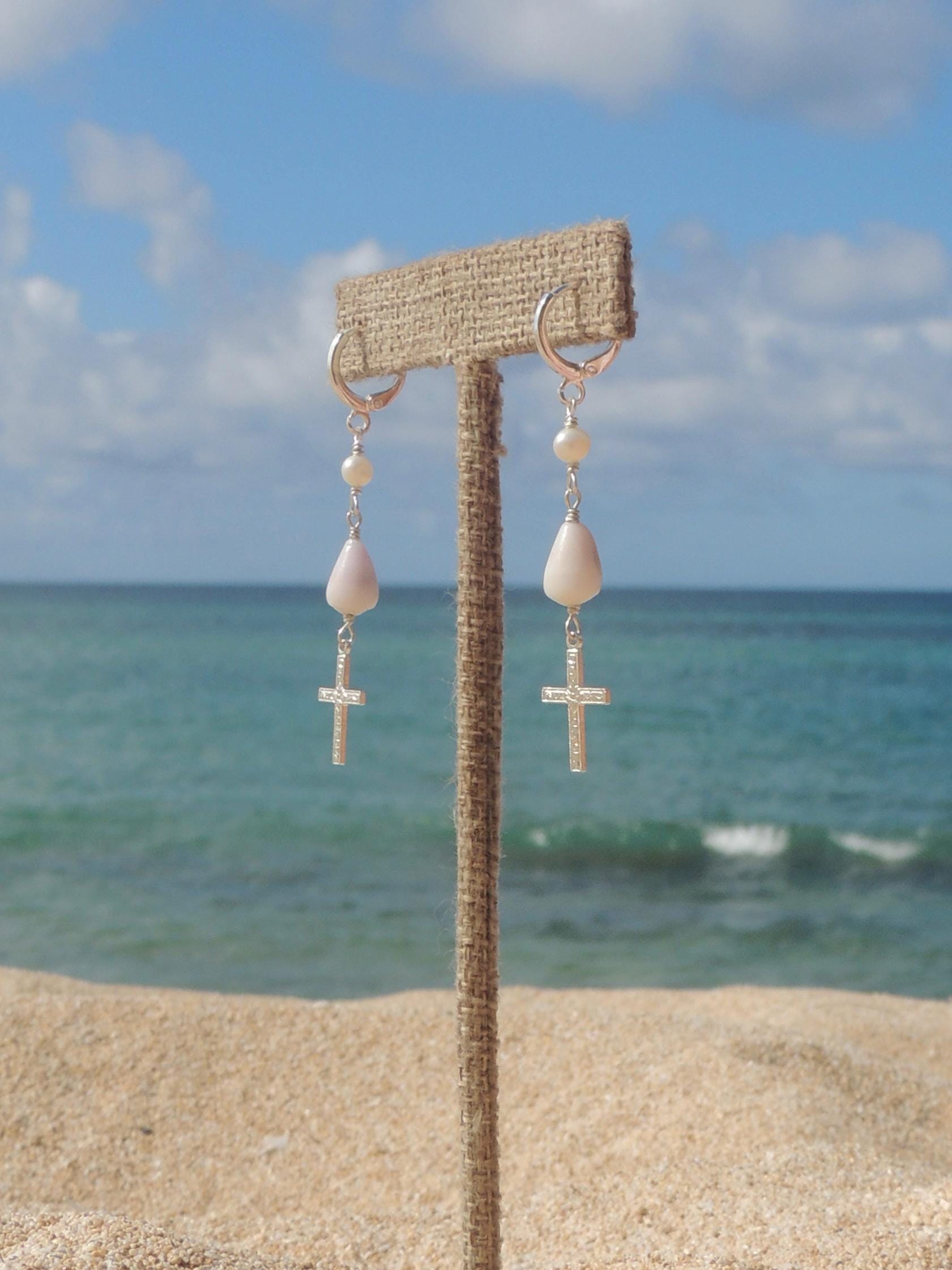 Cone Shell / Cross Charm Huggies