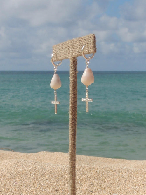Cone Shell / Cross Charm Huggies