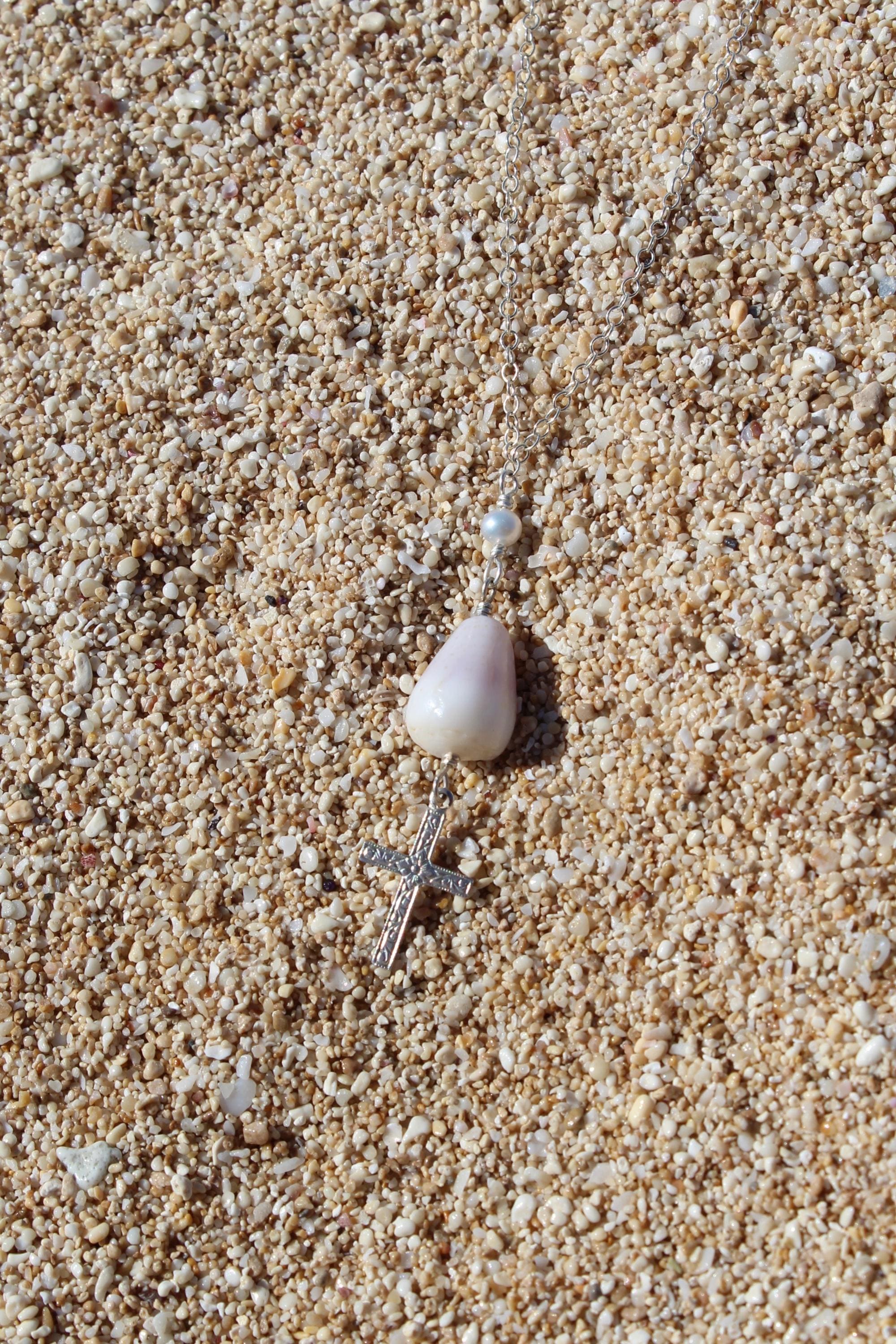 Cone Shell / Cross Charm Necklace
