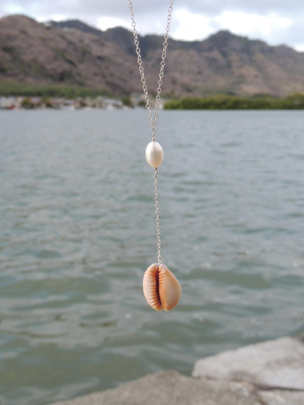 Honey Cowrie Shell Lariat Necklace