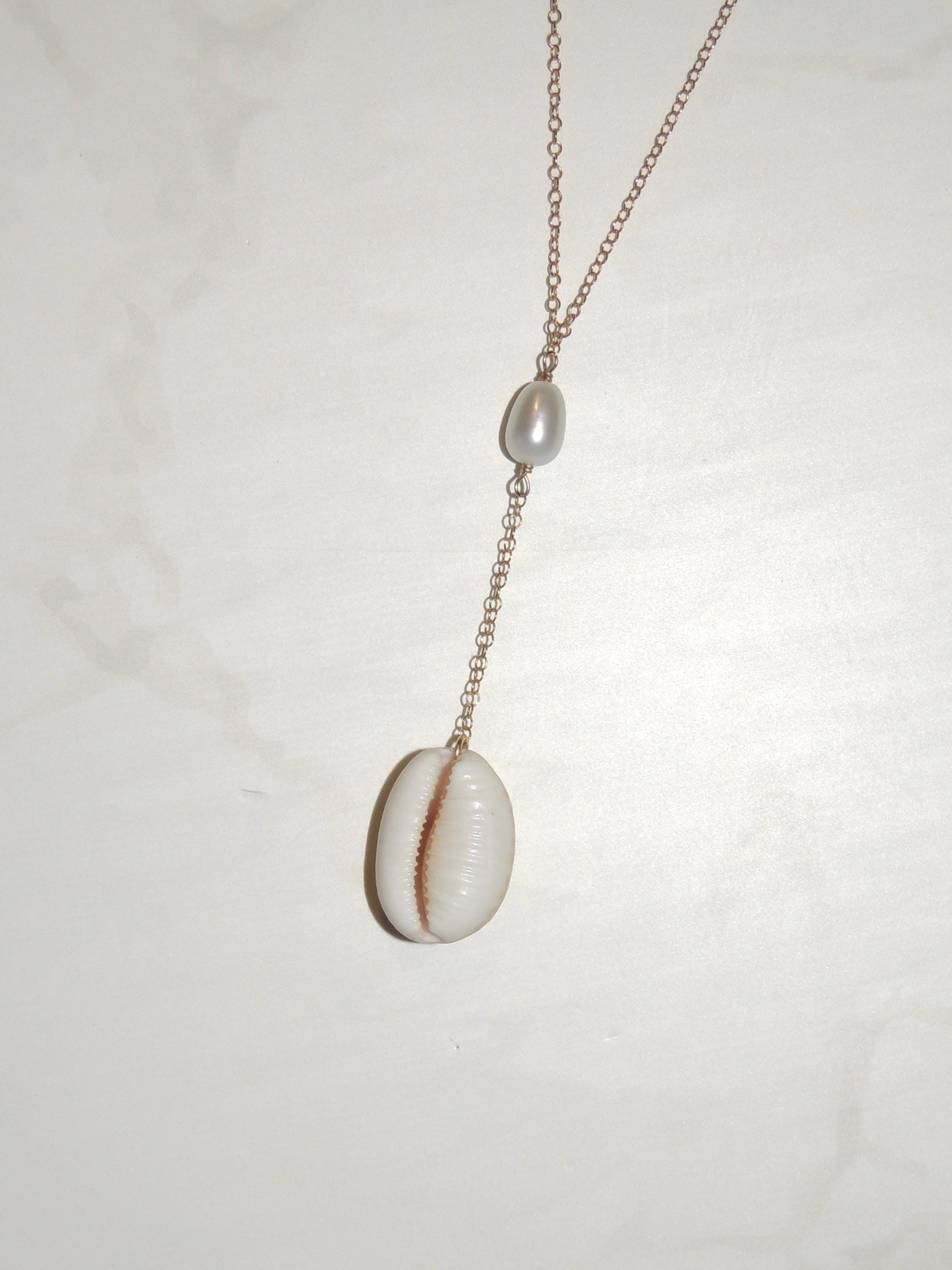 Granulated Cowrie Shell Lariat Necklace