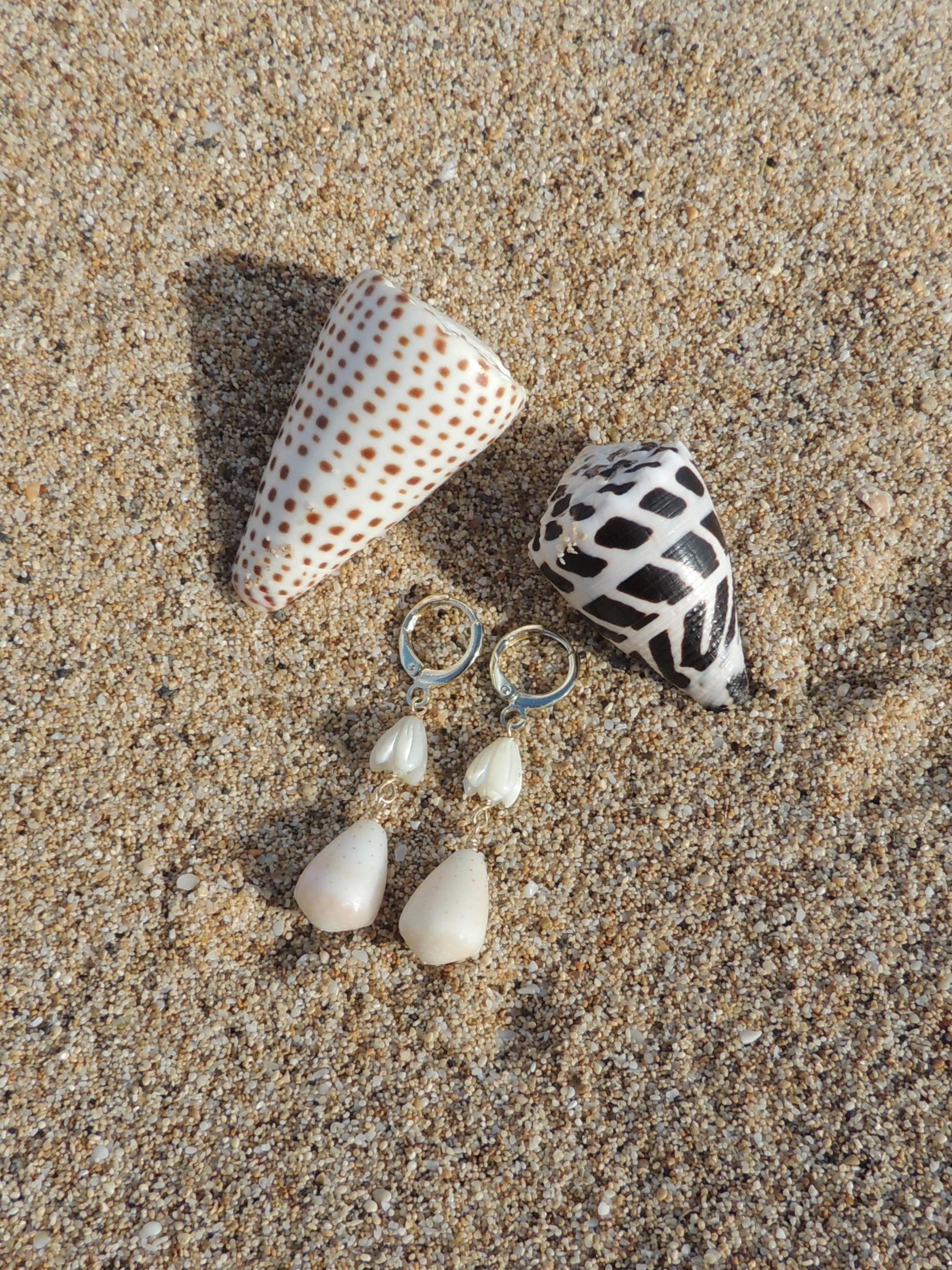 Cone Shell / Pikake Bead Huggies