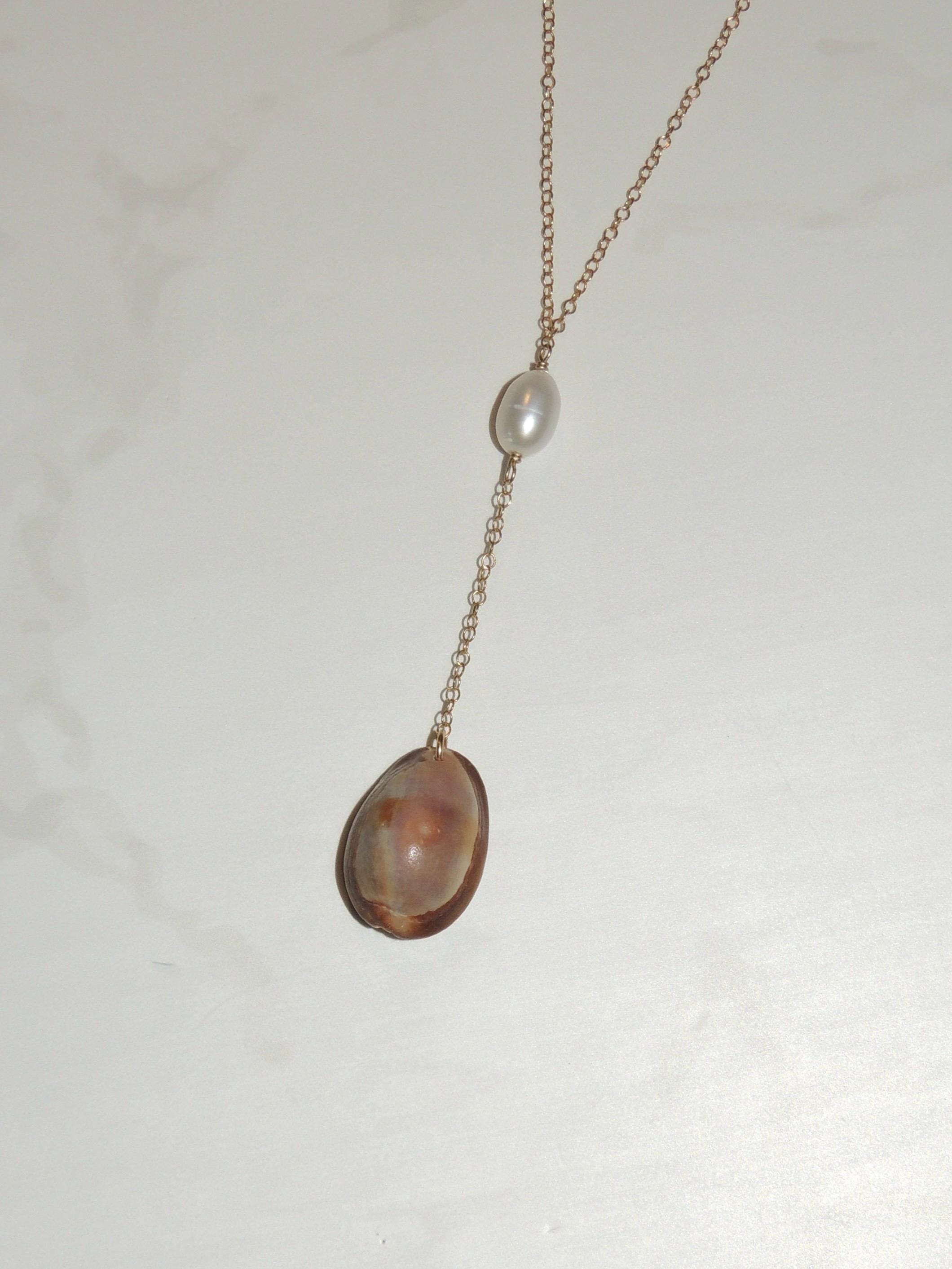 Brown Cowrie Shell Lariat Necklace