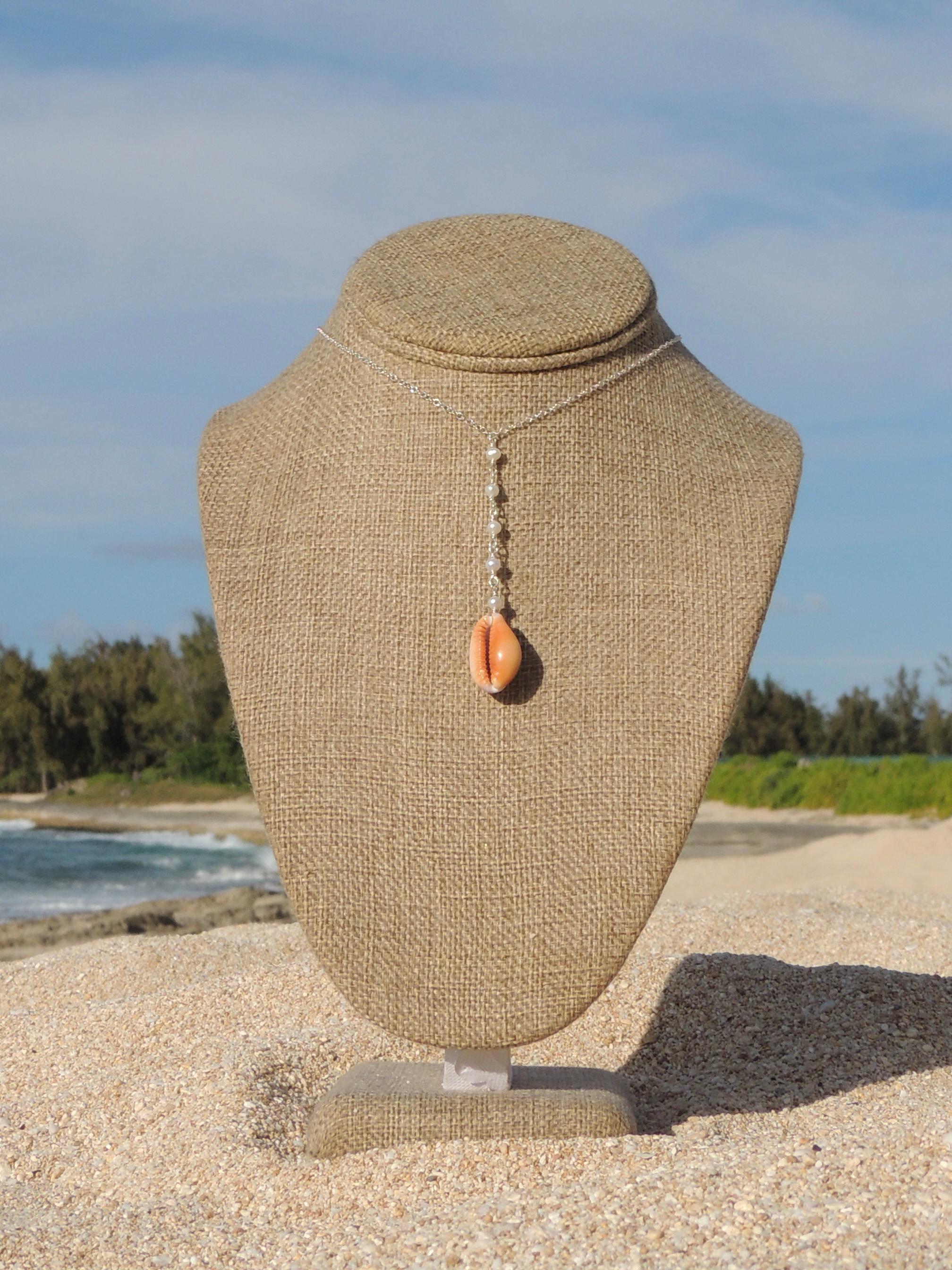 Honey Cowrie Shell Lariat Necklace