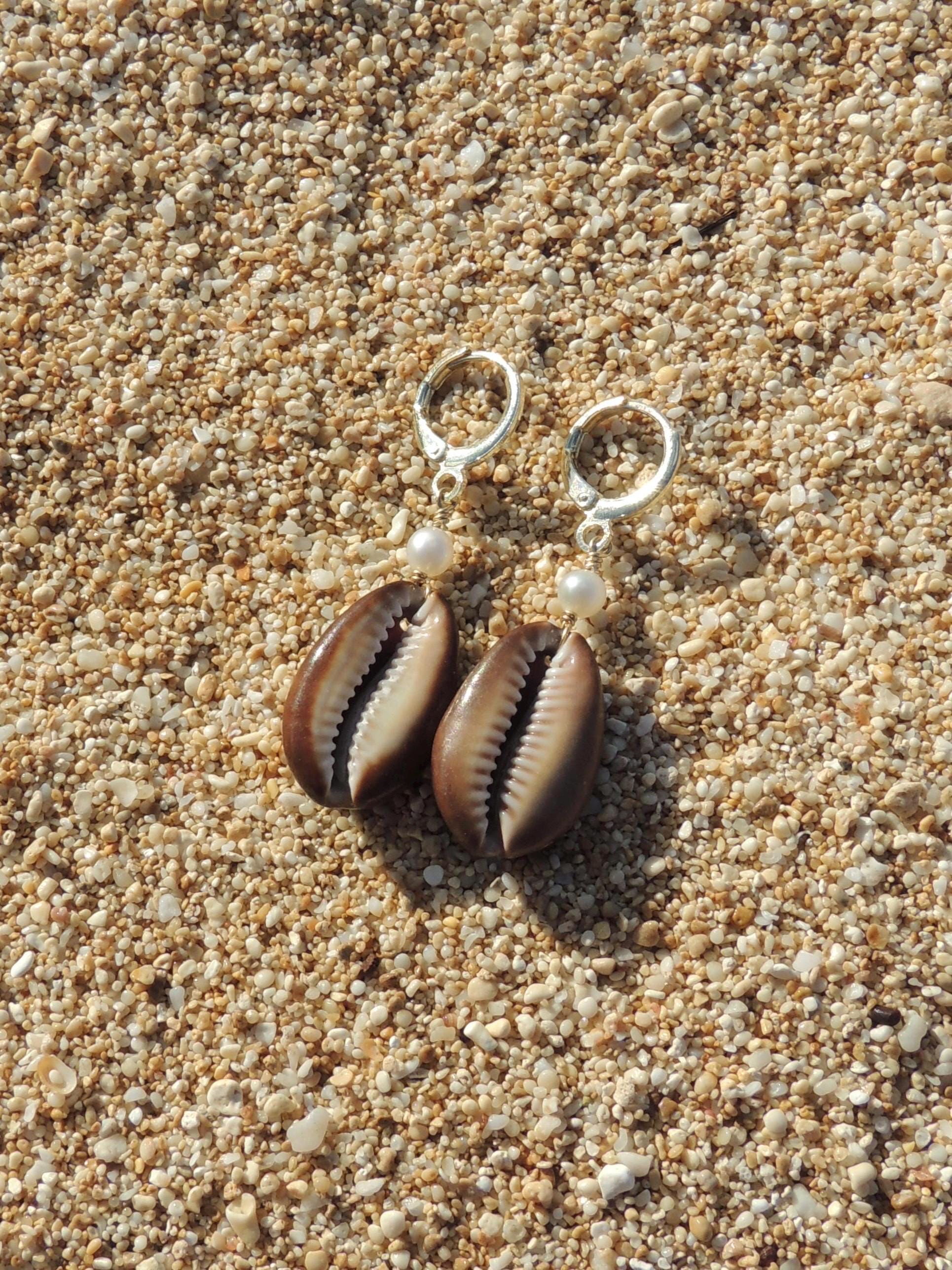 Brown Cowrie Shell Huggies