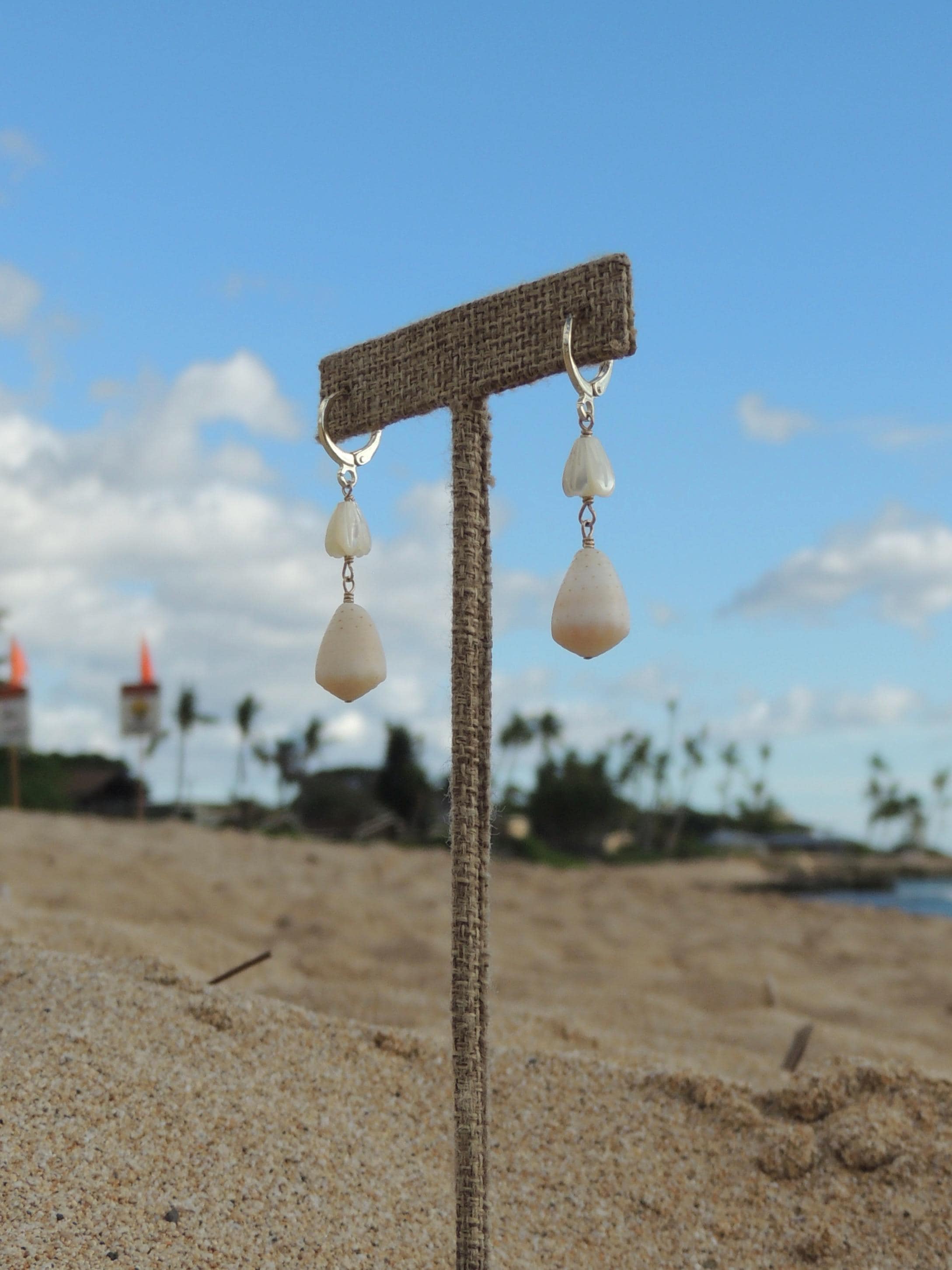 Cone Shell / Pikake Bead Huggies