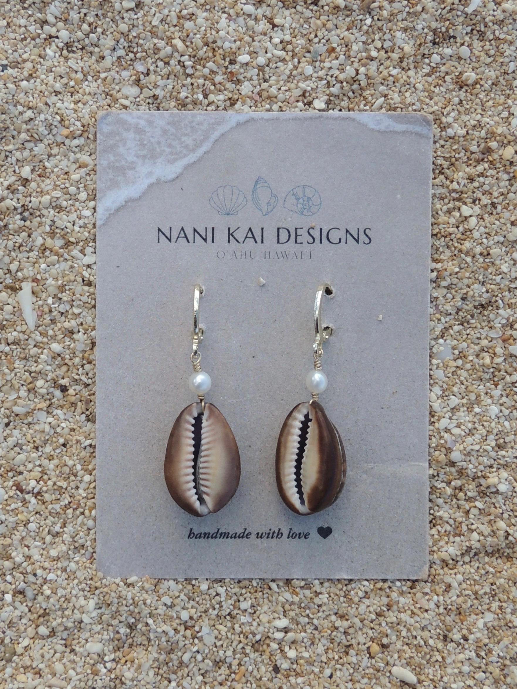 Brown Cowrie Shell Huggies